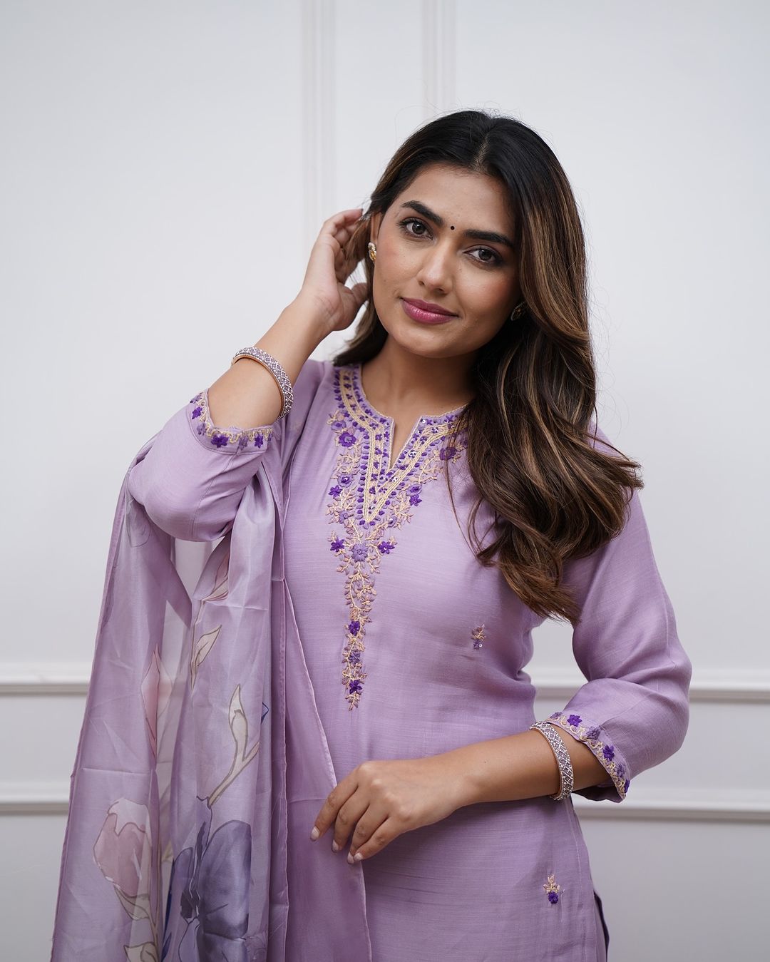 Embroidered Rayon Slub Kurti Pant Set with Chanderi Dupatta