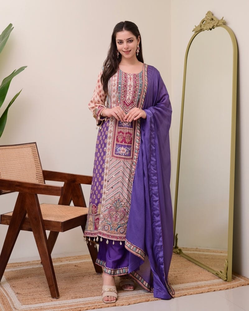 Pure Chinon Anarkali Kurti Set with Dupatta & Pearl Necklace