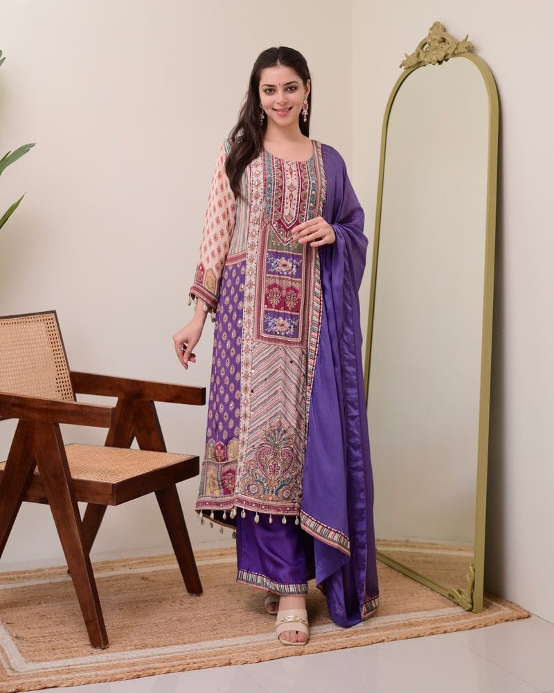 Pure Chinon Anarkali Kurti Set with Dupatta & Pearl Necklace