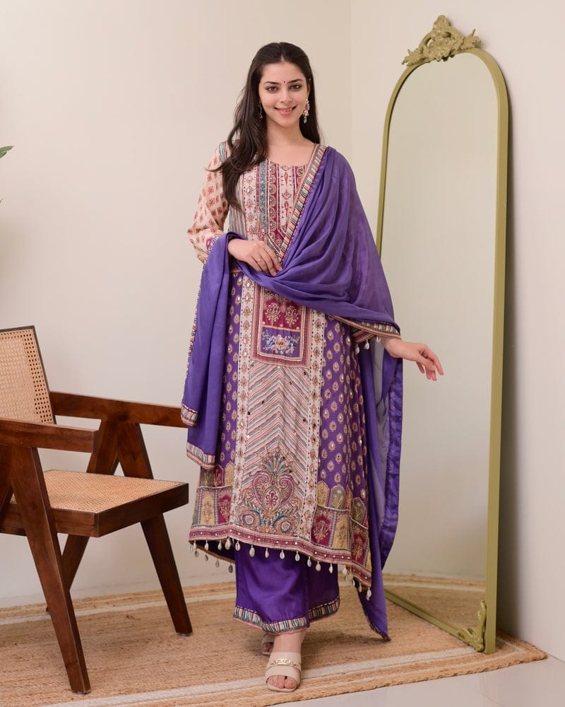 Pure Chinon Anarkali Kurti Set with Dupatta & Pearl Necklace