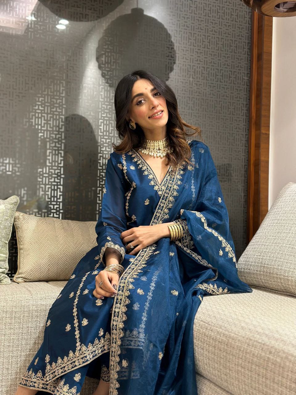 Chanderi Silk Embroidered Kurta Set with Dupatta