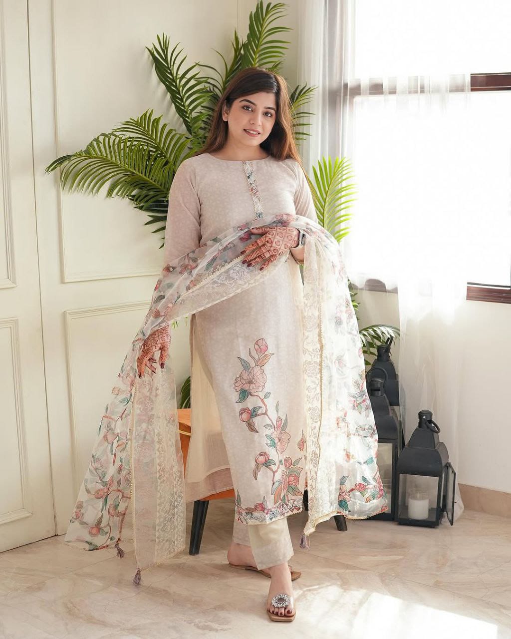 Off-White Printed Lilan Cotton Suit Set for Women