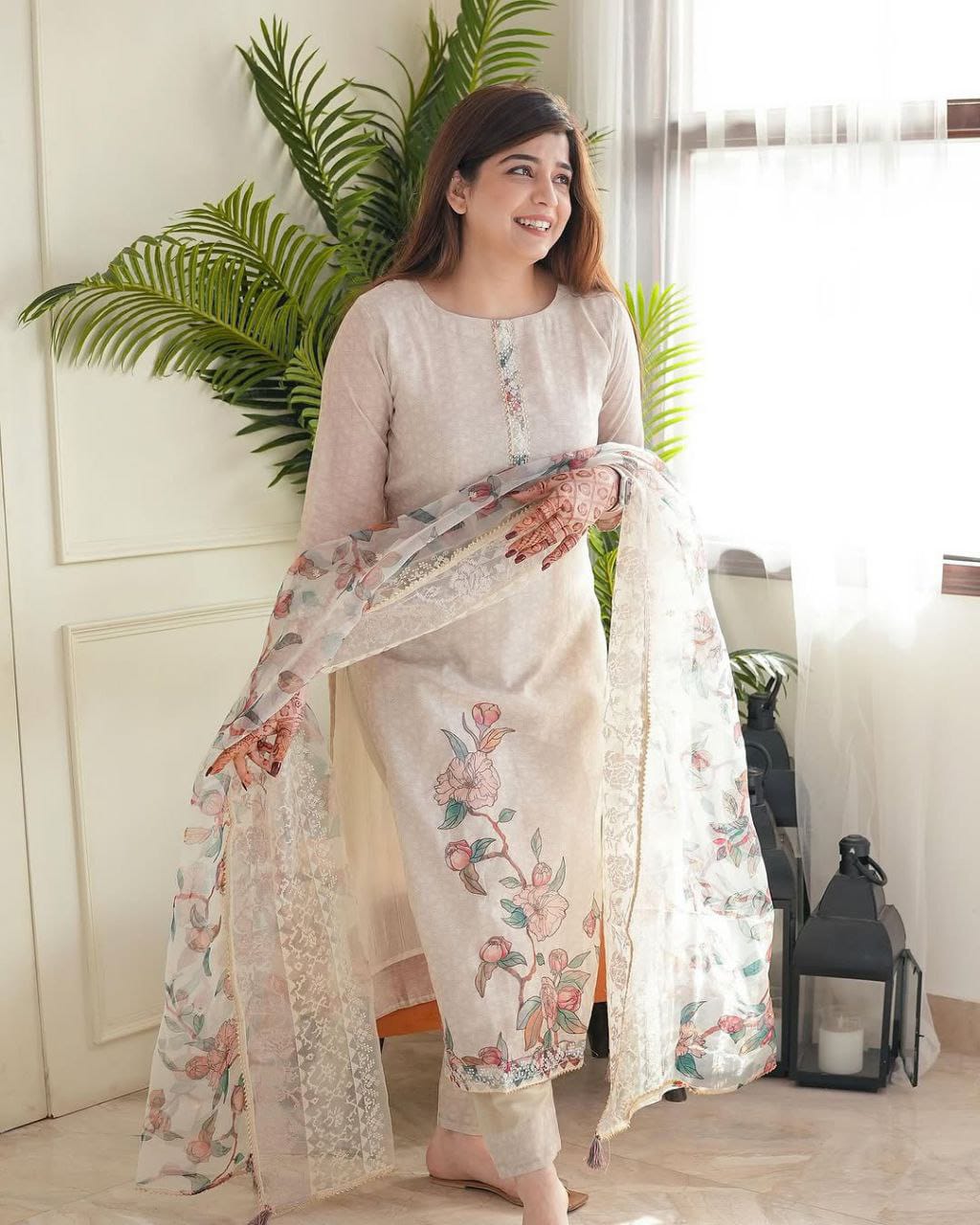 Off-White Printed Lilan Cotton Suit Set for Women