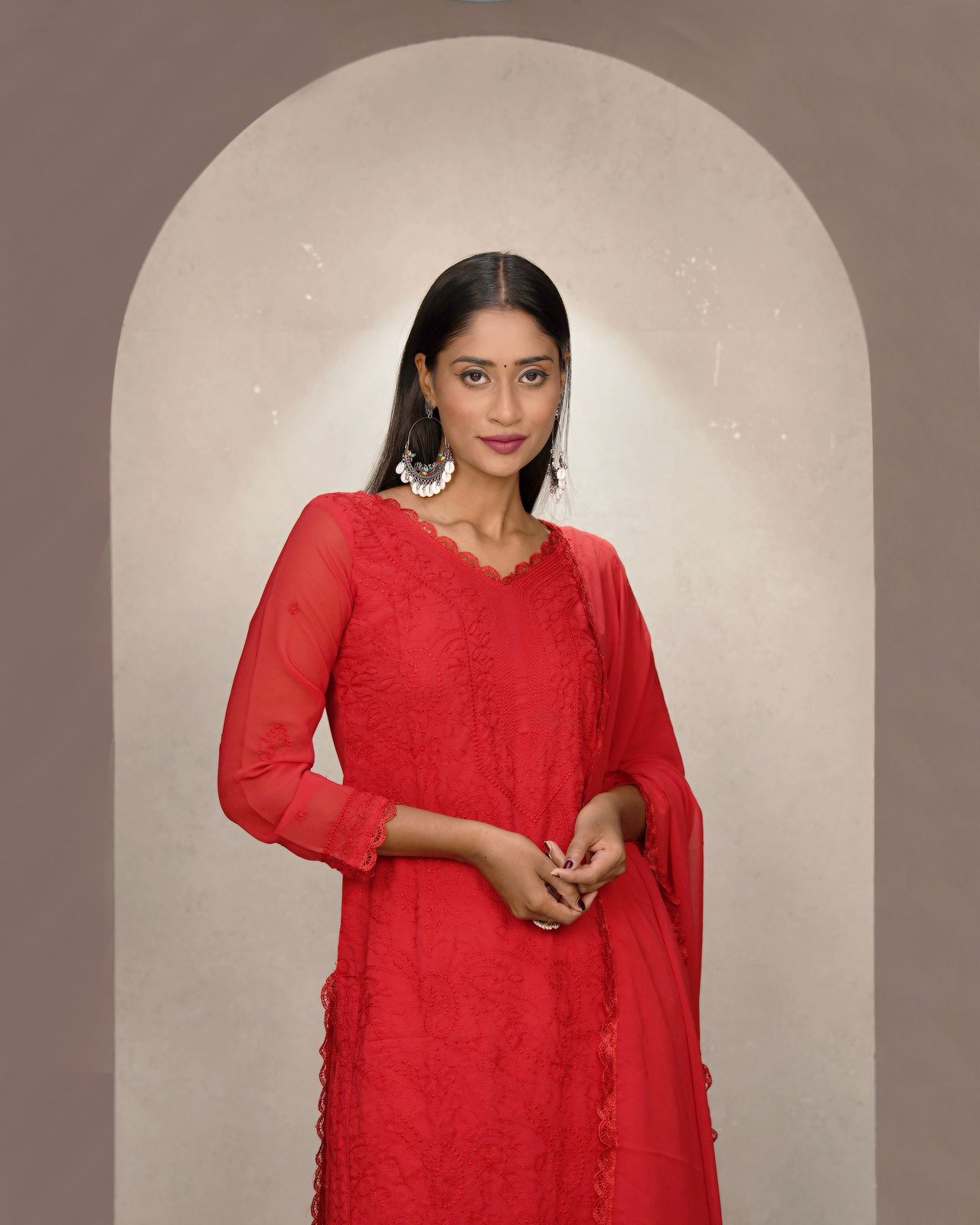Chikankari Embroidery 3-Piece Suit - Fox Georgette Gown Set