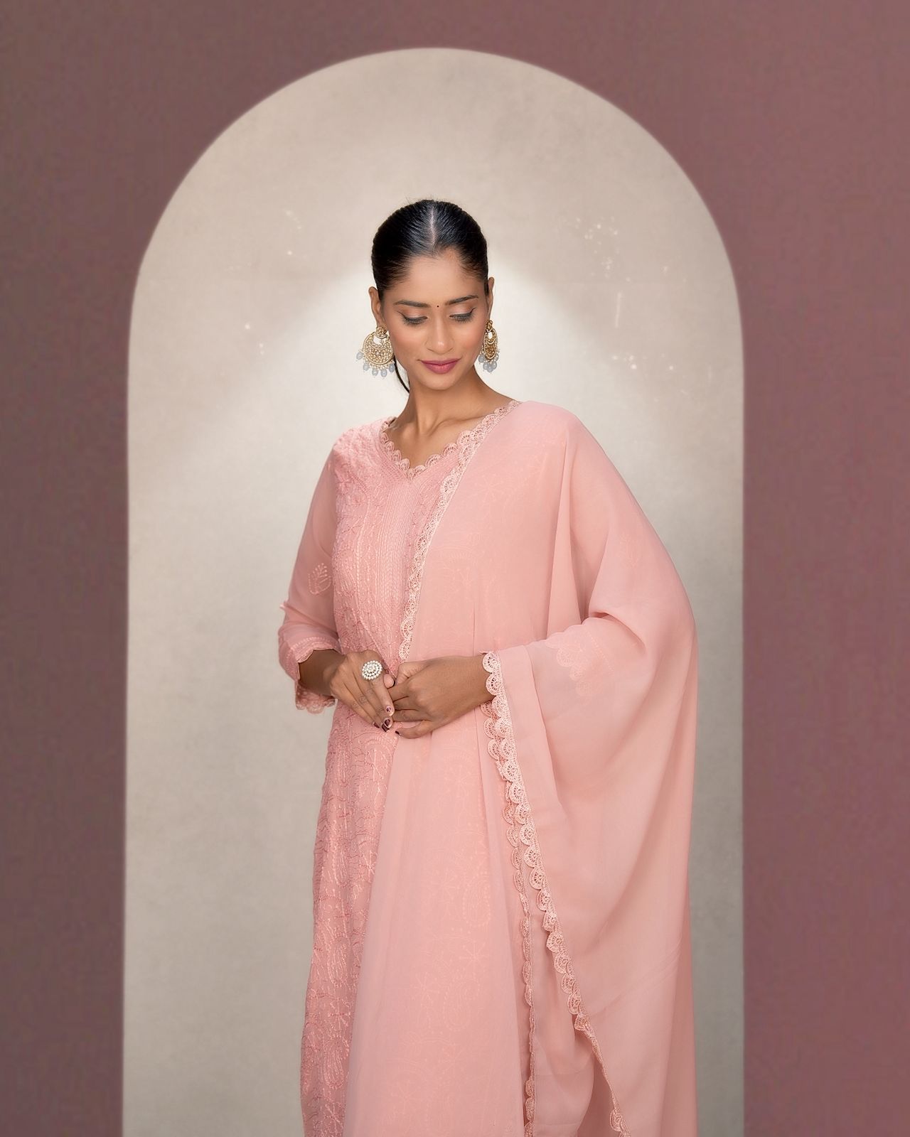 Chikankari Embroidery 3-Piece Suit - Fox Georgette Gown Set