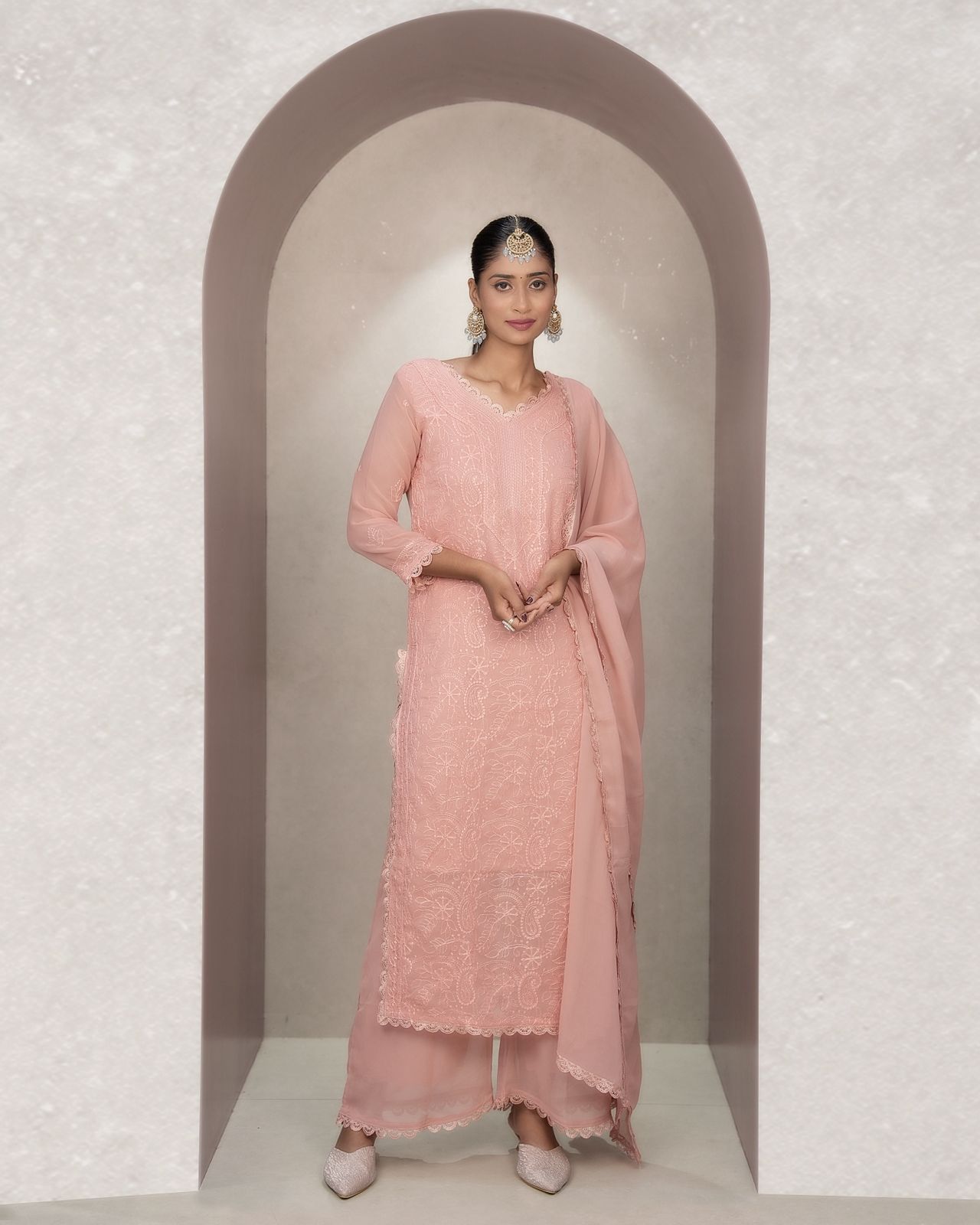 Chikankari Embroidery 3-Piece Suit - Fox Georgette Gown Set