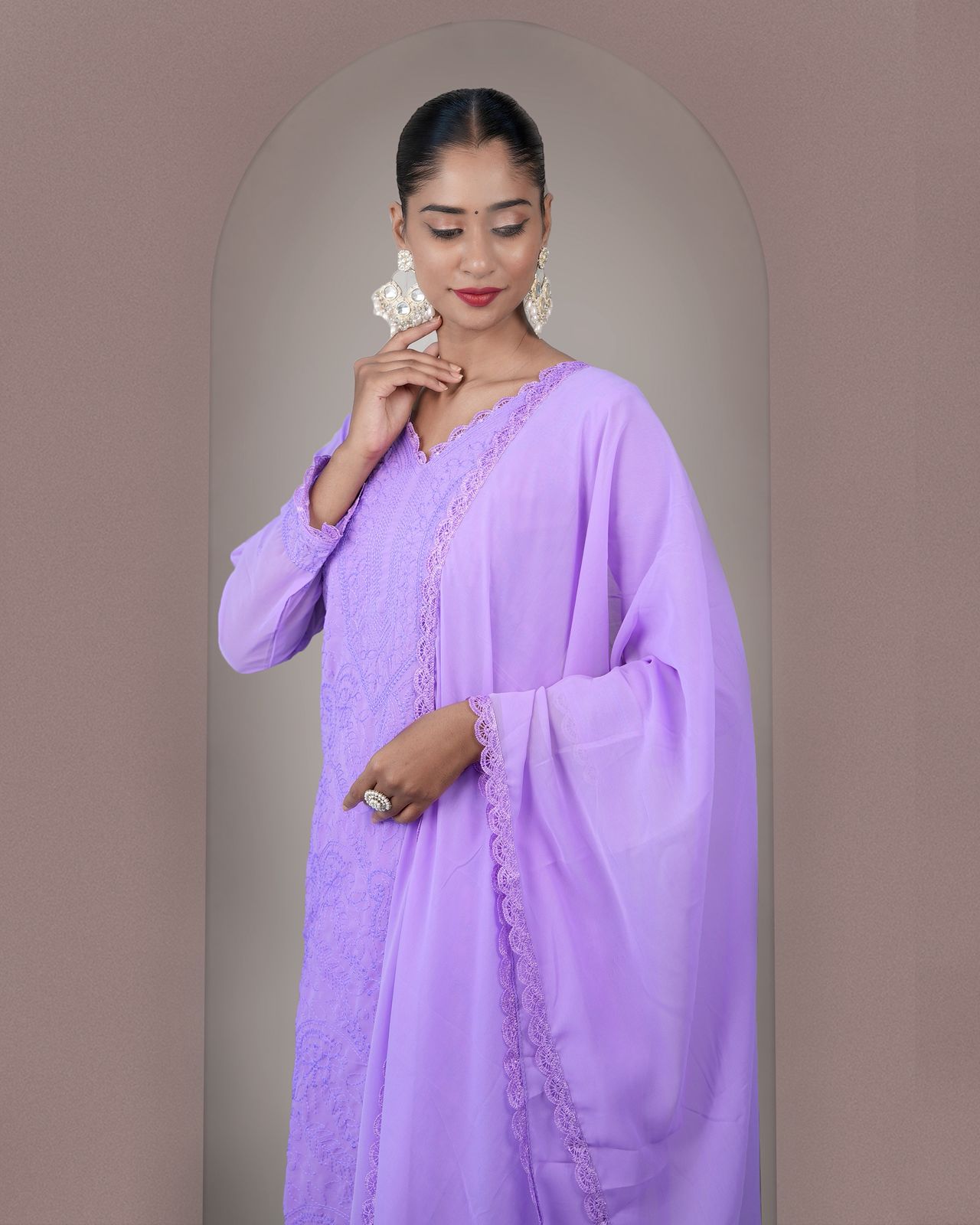 Chikankari Embroidery 3-Piece Suit - Fox Georgette Gown Set