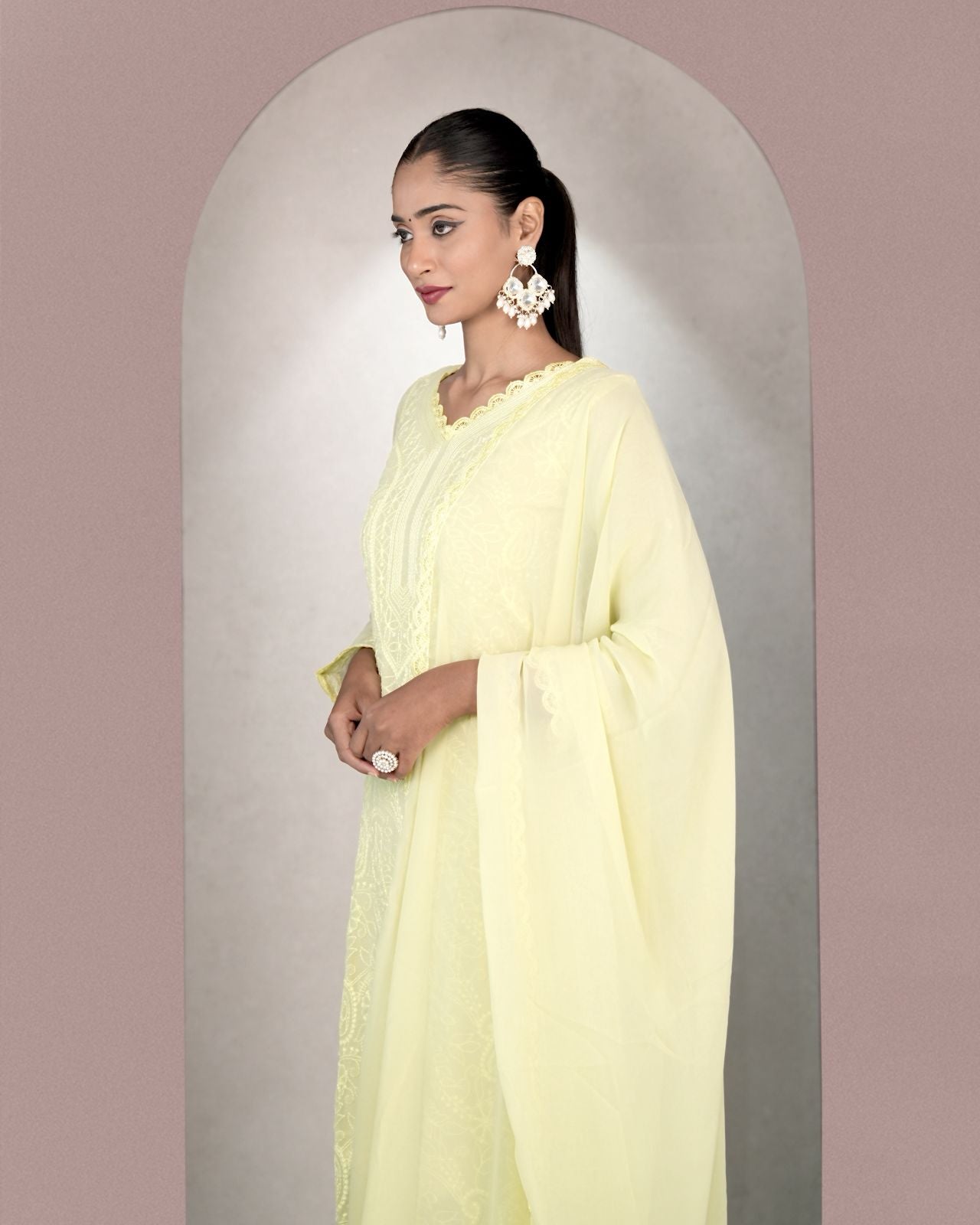 Chikankari Embroidery 3-Piece Suit - Fox Georgette Gown Set