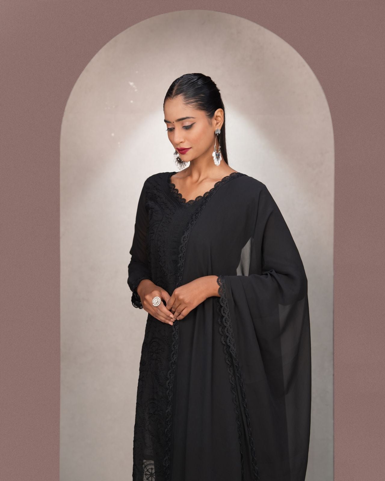 Chikankari Embroidery 3-Piece Suit - Fox Georgette Gown Set