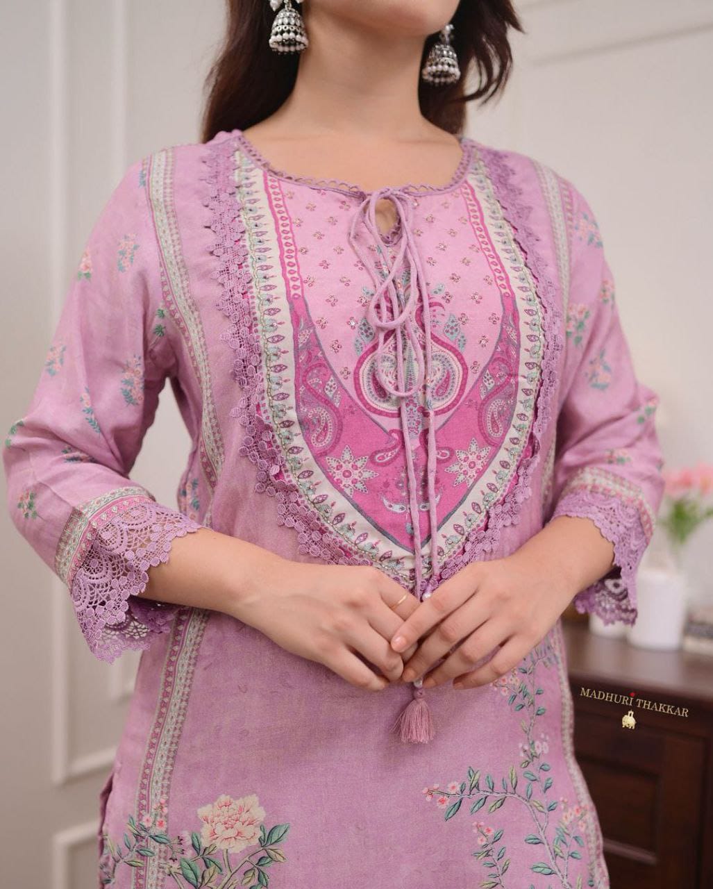 Lilac Muslin Pakistani Suit with Embroidery & Dupatta