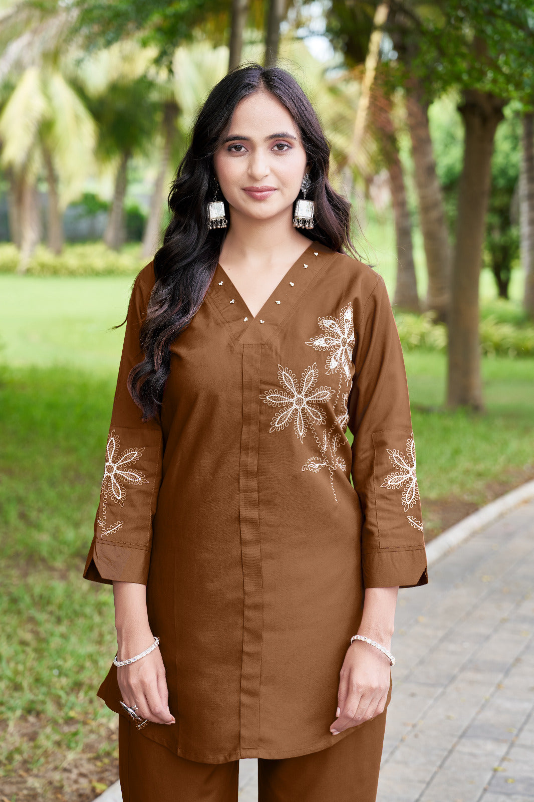 Embroidered Rayon Co-ord Set with Straight-Cut Pant