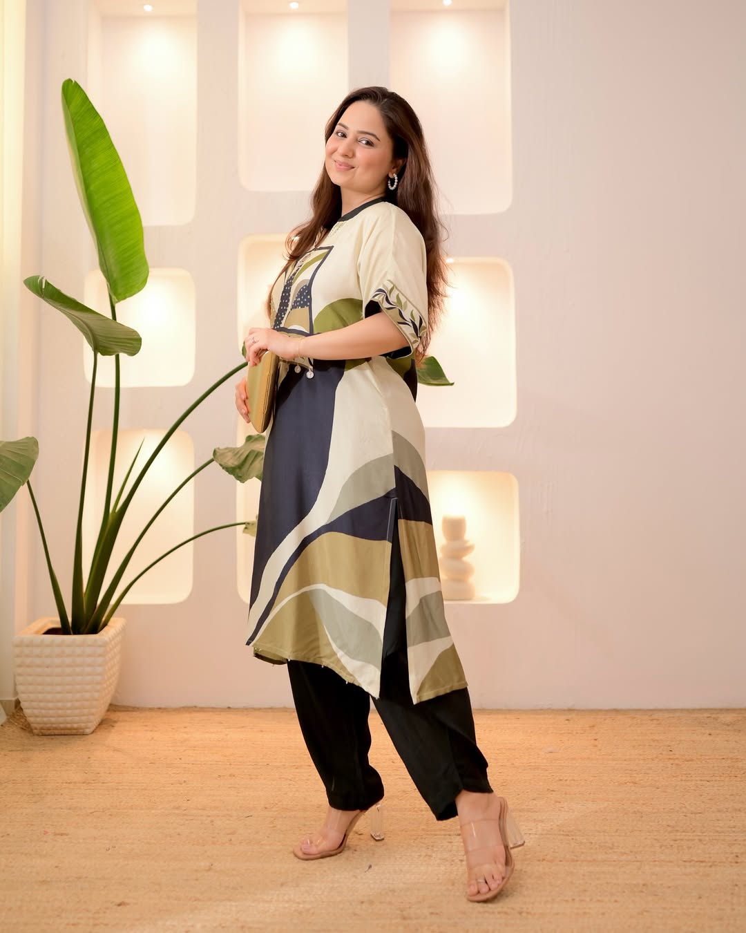 Black Botanic Bloom Handwork Dhoti Co-ord