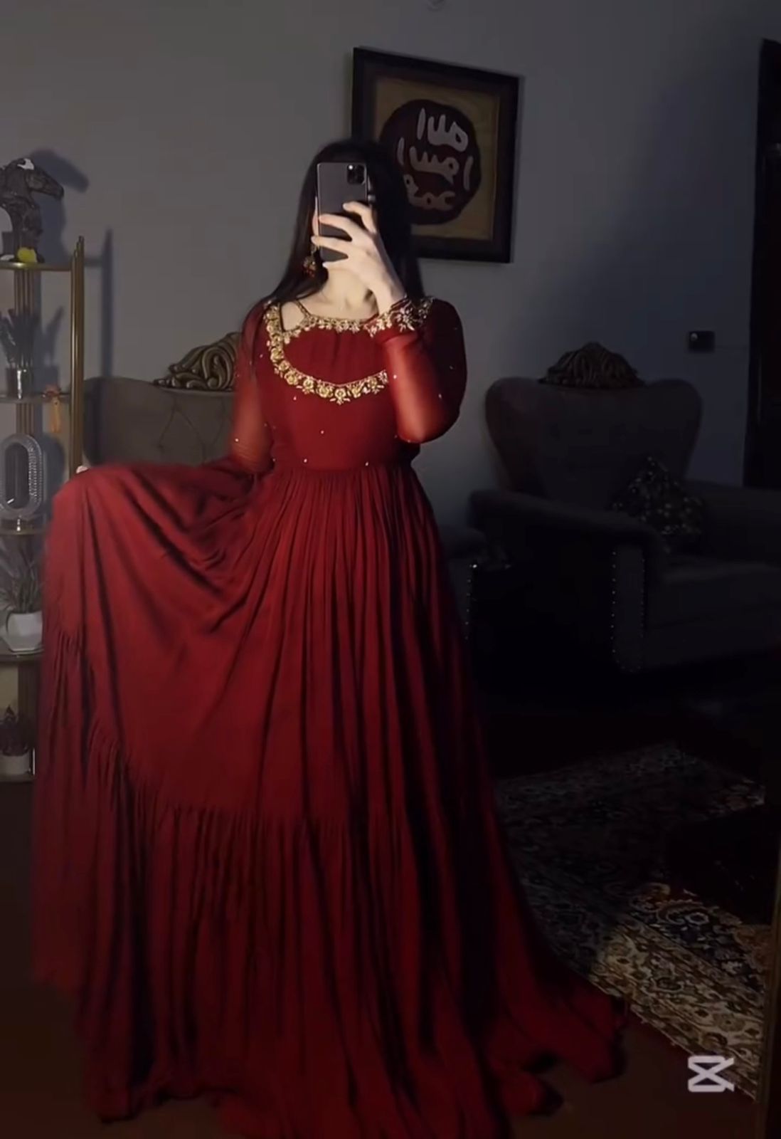 Red Faux Georgette Embroidered Anarkali Gown