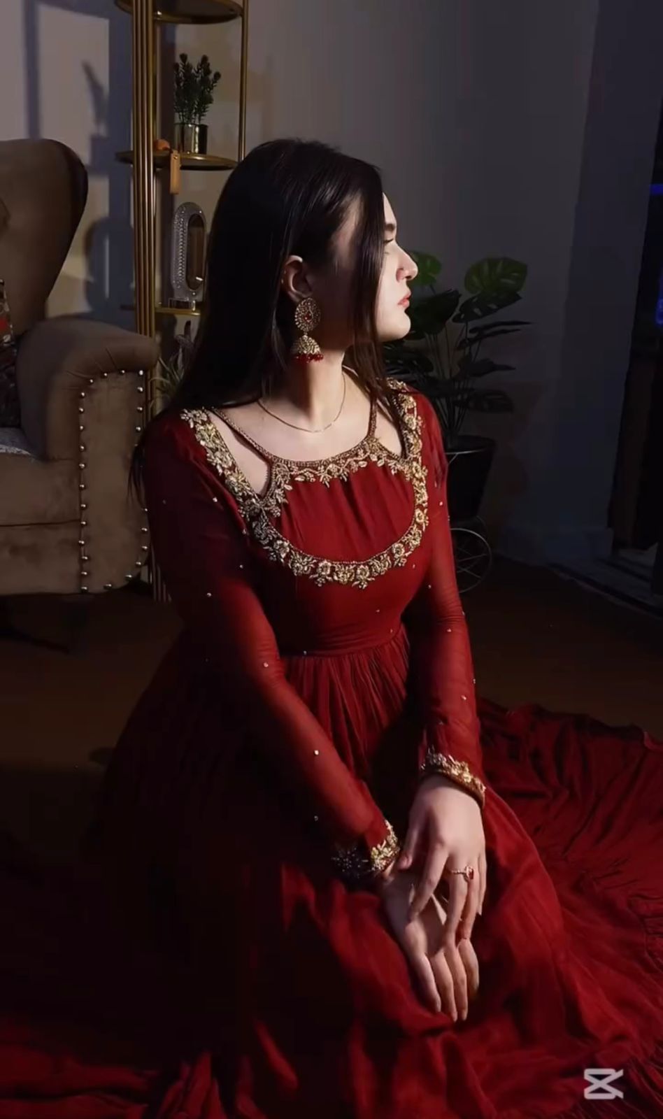 Red Faux Georgette Embroidered Anarkali Gown