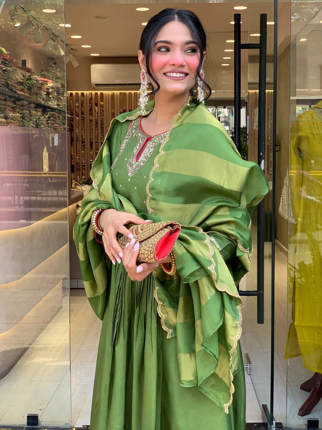 Green Mul Chanderi Suit Set with Banarasi Dupatta