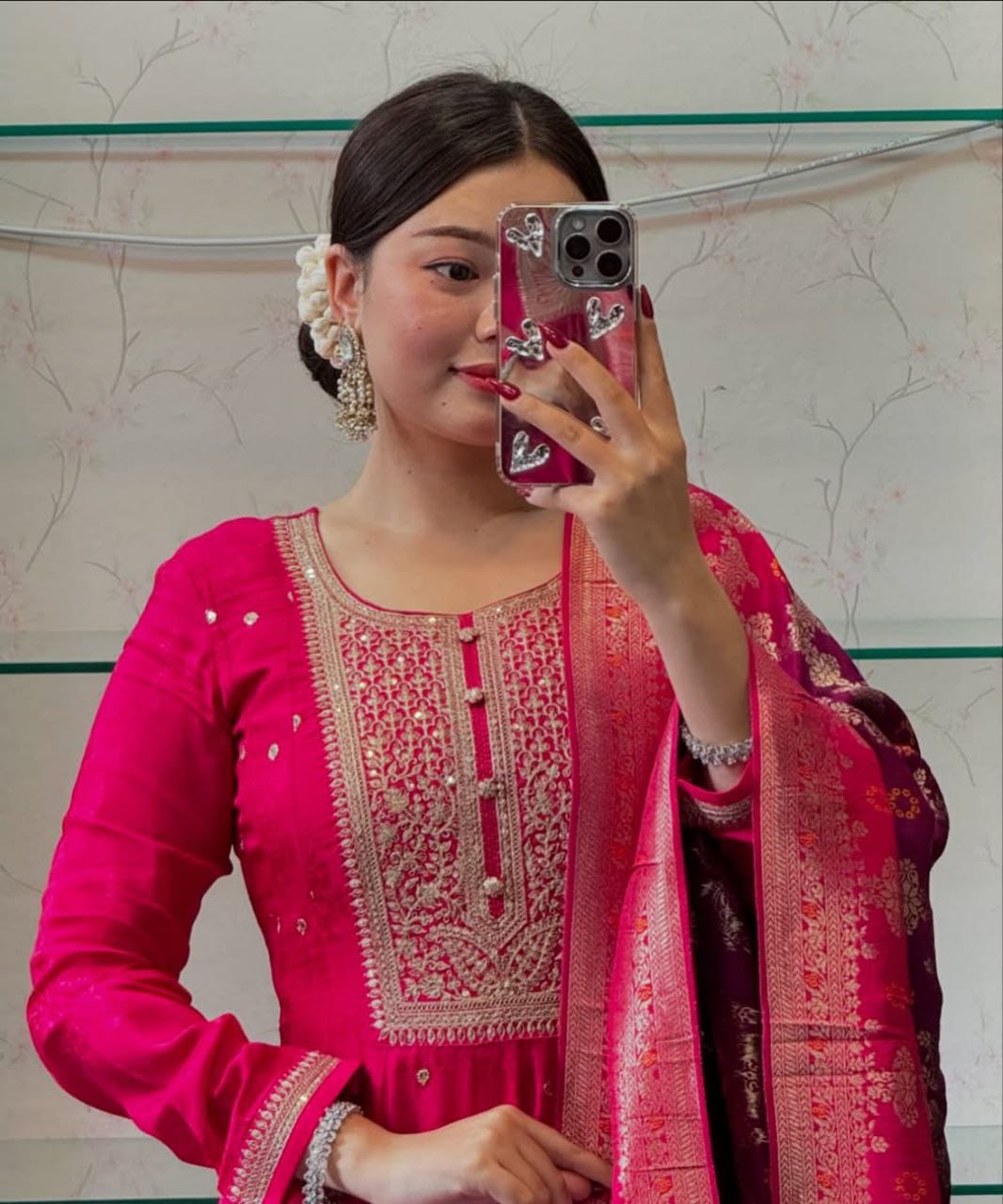 PINK ANARKALI FLARED KURTA SET