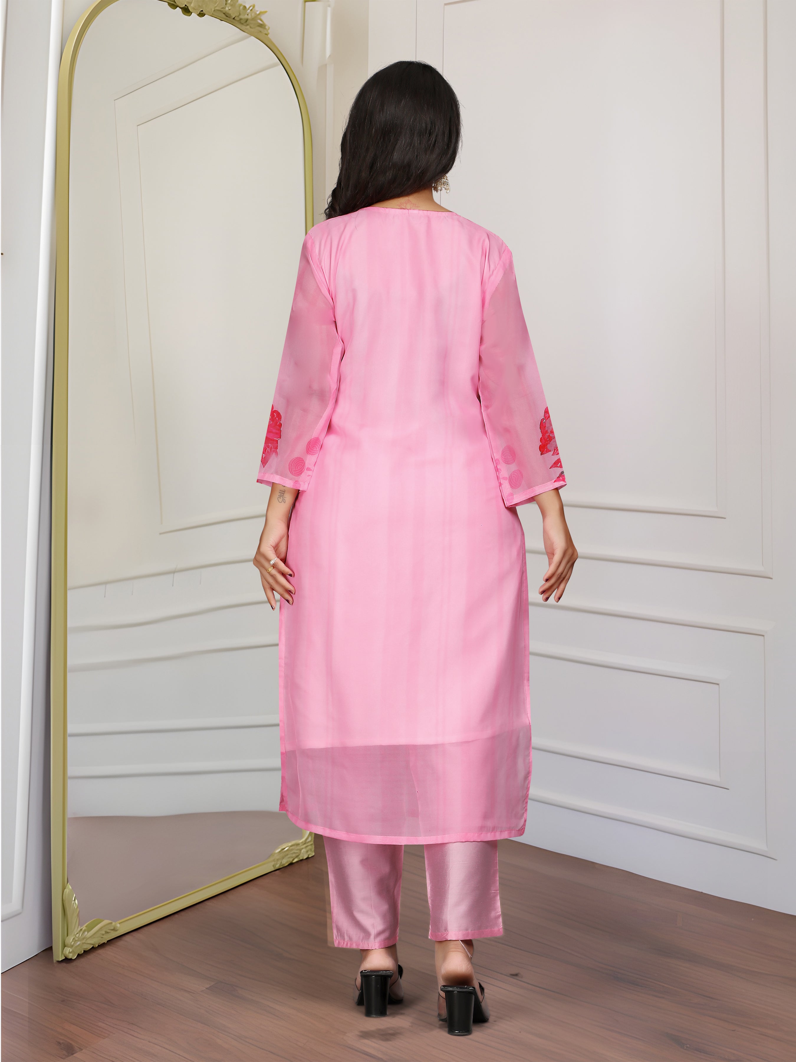 Women’s Premium Organza Embroidered Suit Set with Printed Dupatta
