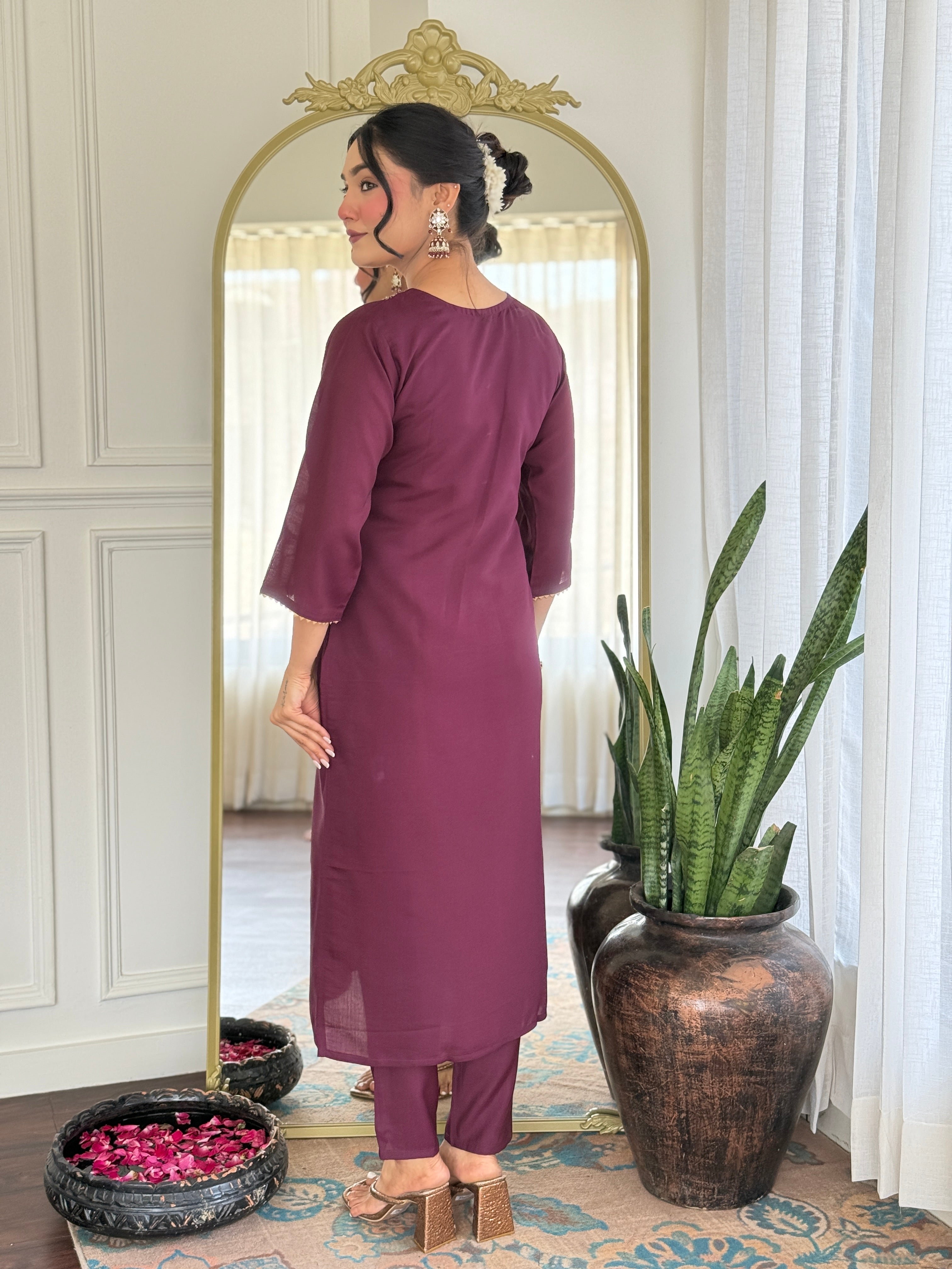Women’s Rayon Embroidered Suit Set with Jacquard Butti Dupatta