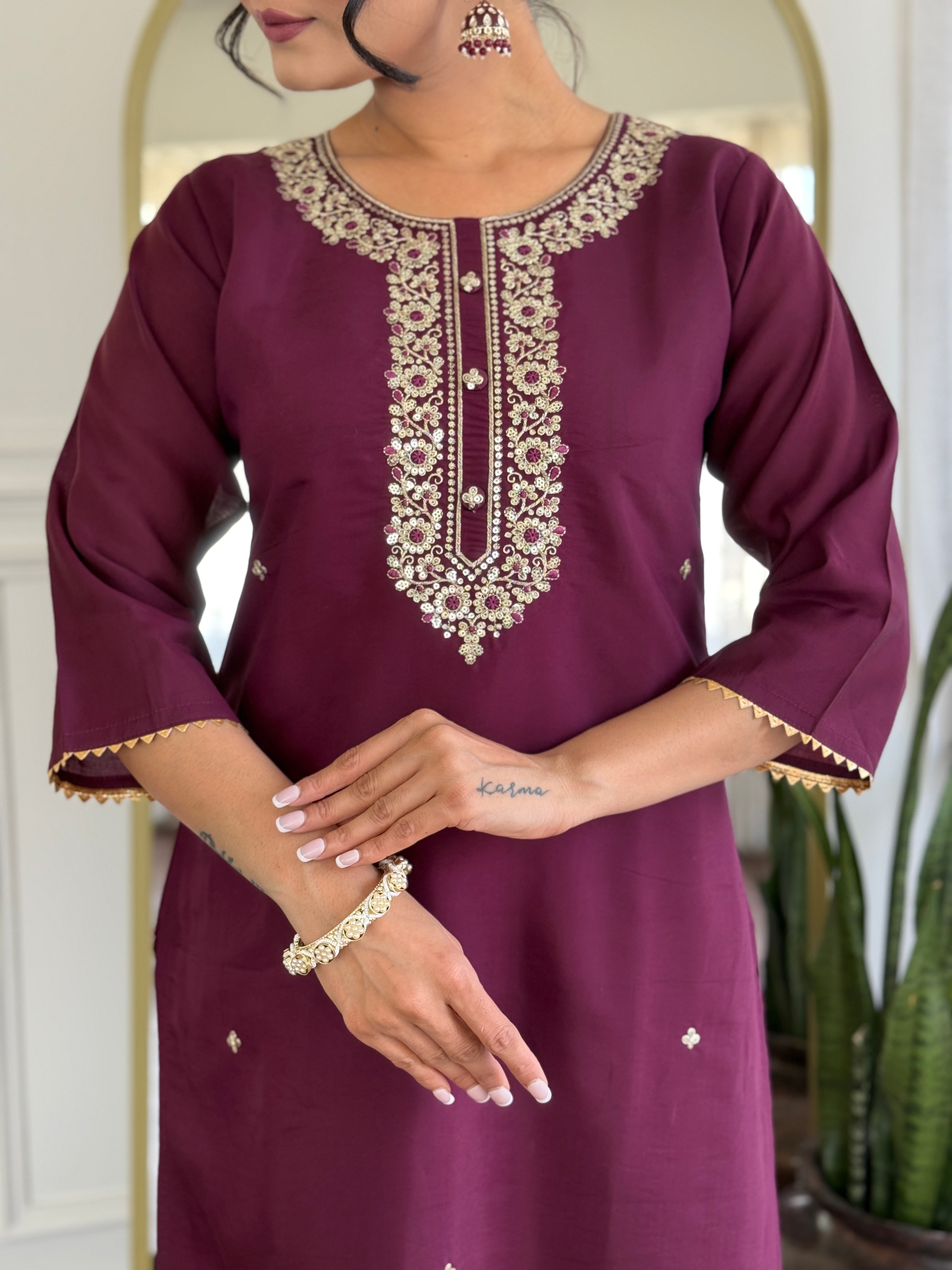 Women’s Rayon Embroidered Suit Set with Jacquard Butti Dupatta