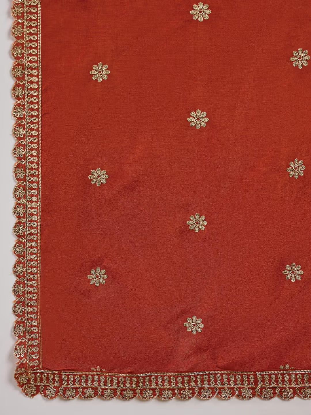 Orange Silk Embroidered Suit Set with Dupatta