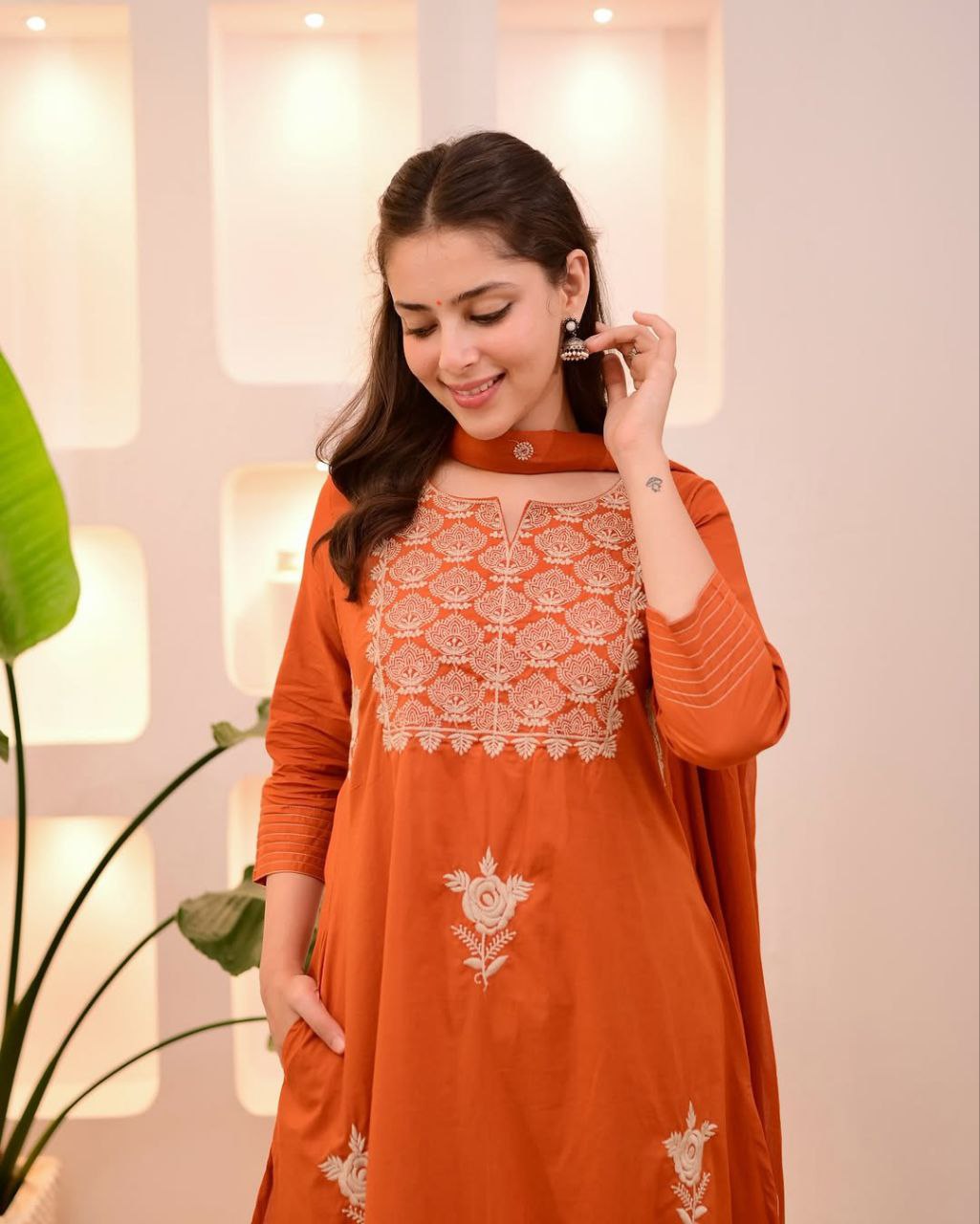 Mul Cotton Kurti Pant Dupatta Set – Elegant Festival Wea