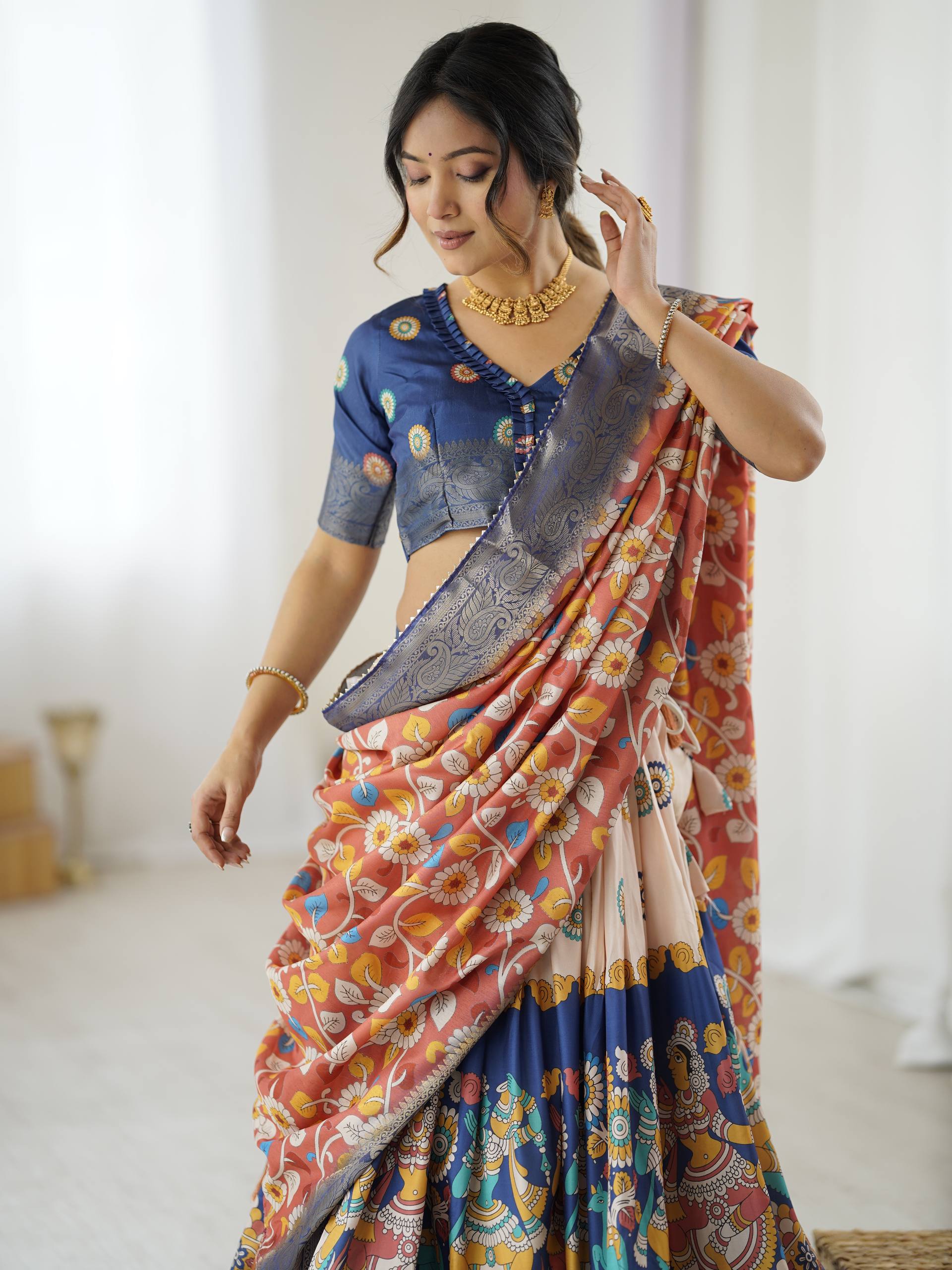 Kalamkari Silk Lehenga Choli with Dupatta