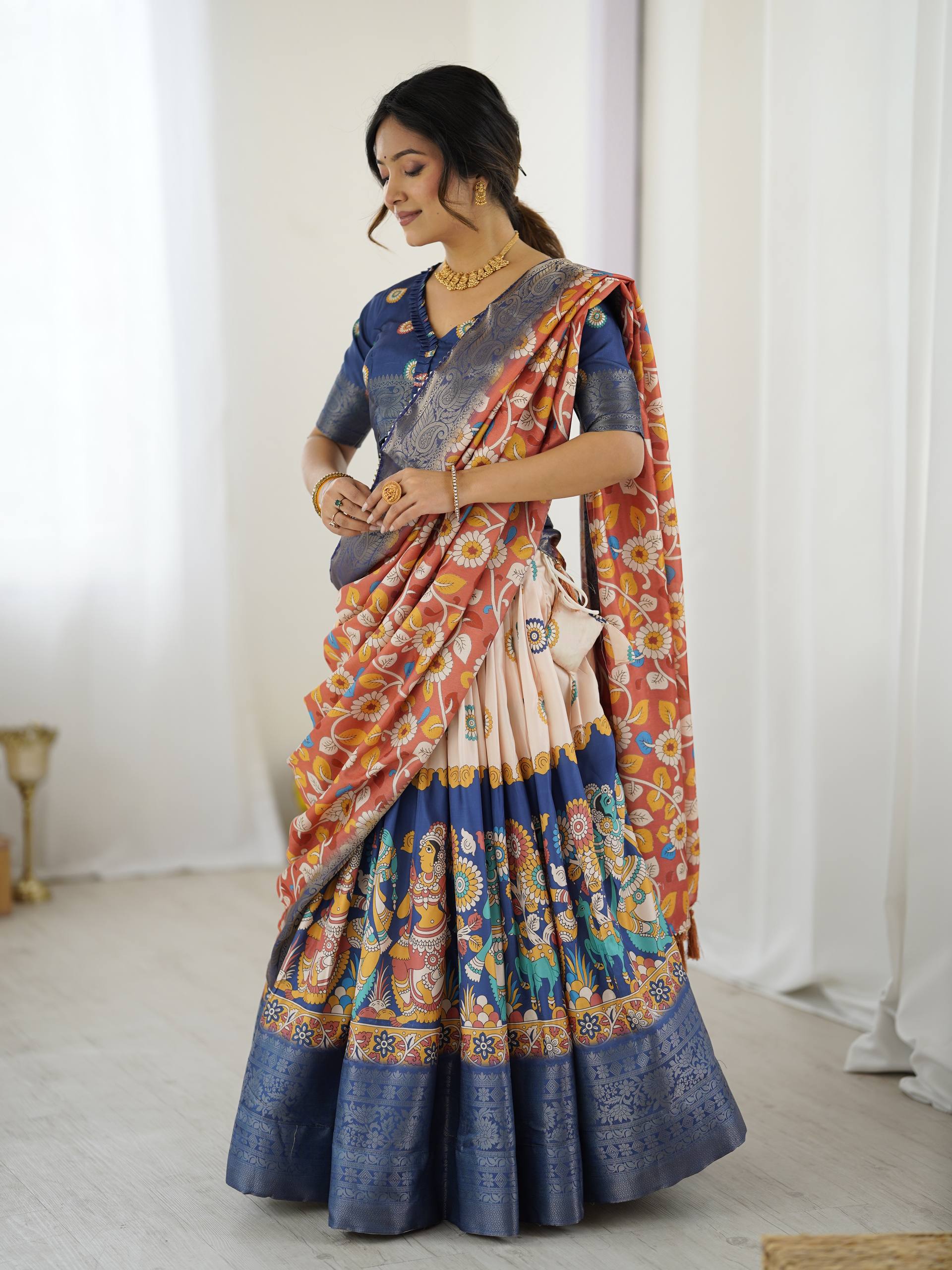 Kalamkari Silk Lehenga Choli with Dupatta