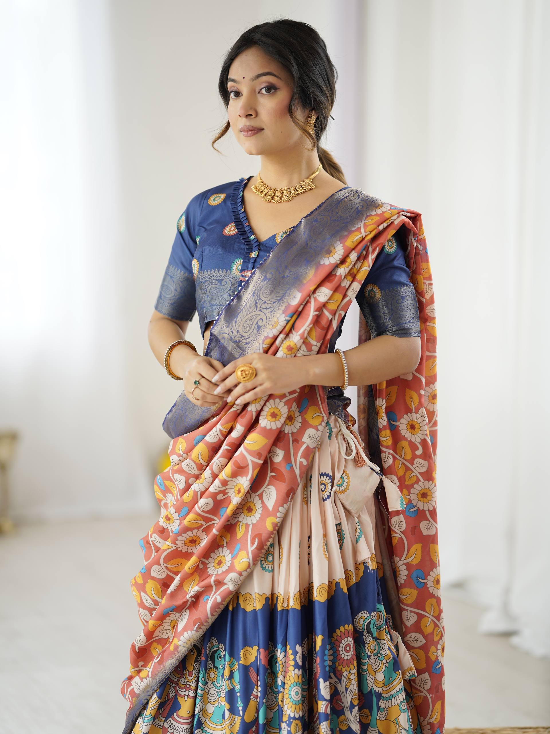 Kalamkari Silk Lehenga Choli with Dupatta