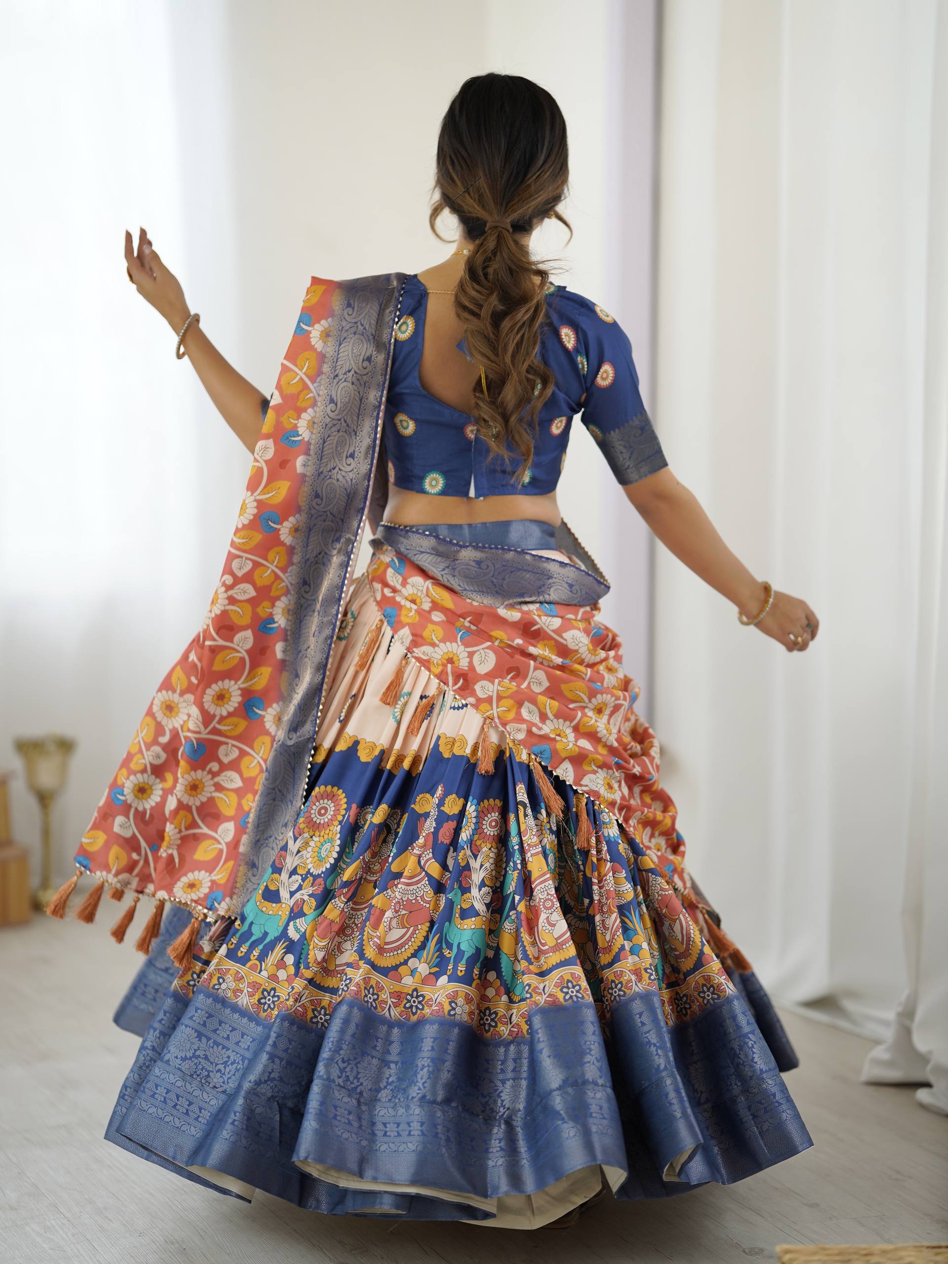 Kalamkari Silk Lehenga Choli with Dupatta