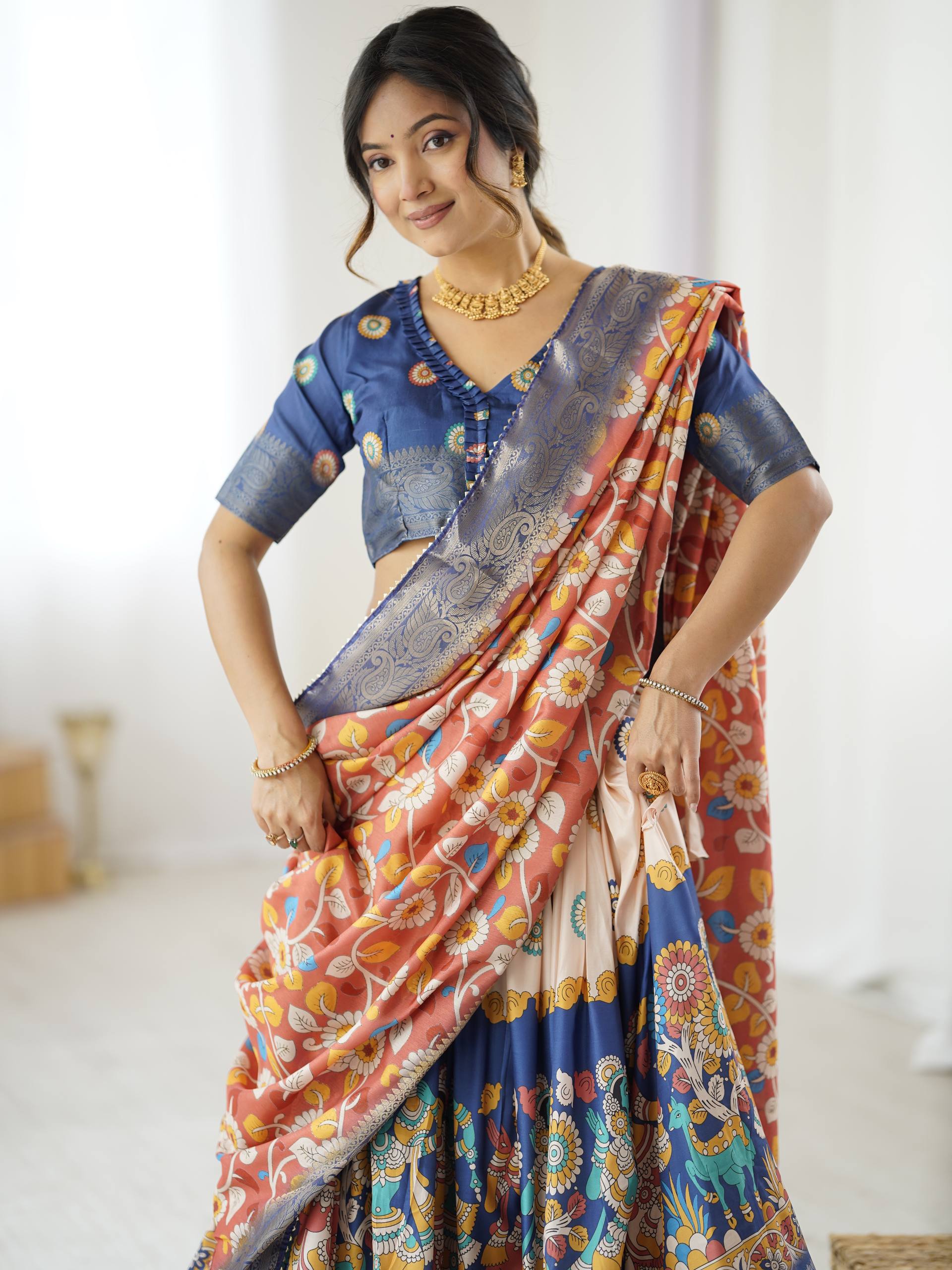 Kalamkari Silk Lehenga Choli with Dupatta
