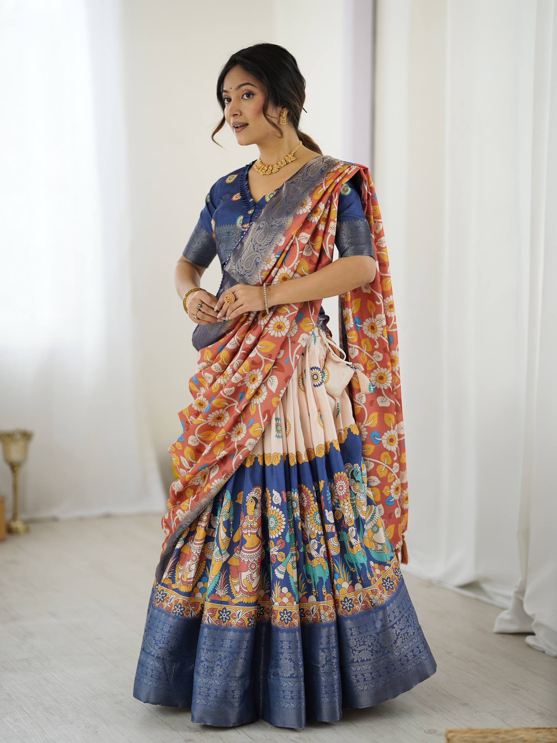 Kalamkari Silk Lehenga Choli with Dupatta