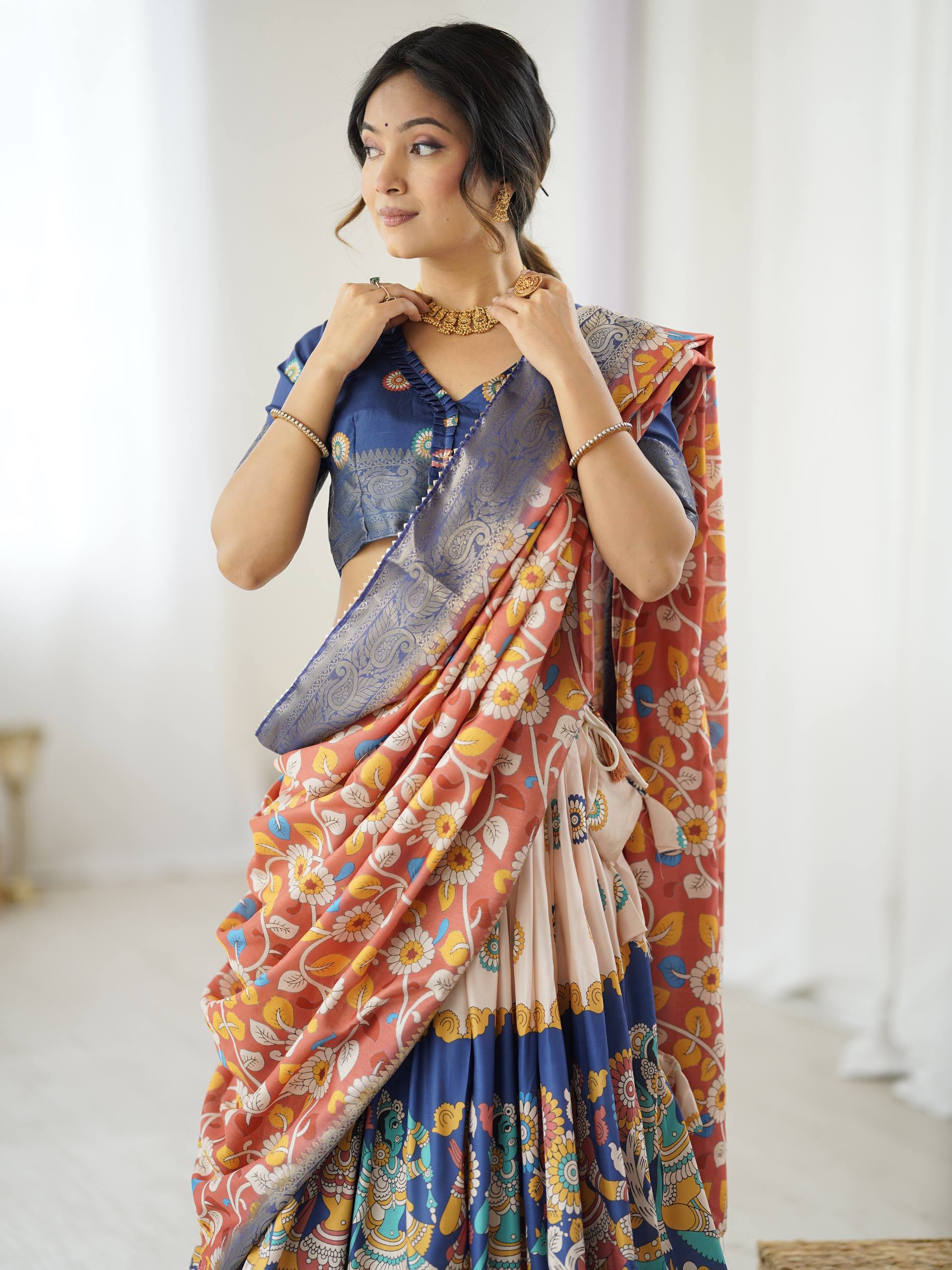 Kalamkari Silk Lehenga Choli with Dupatta