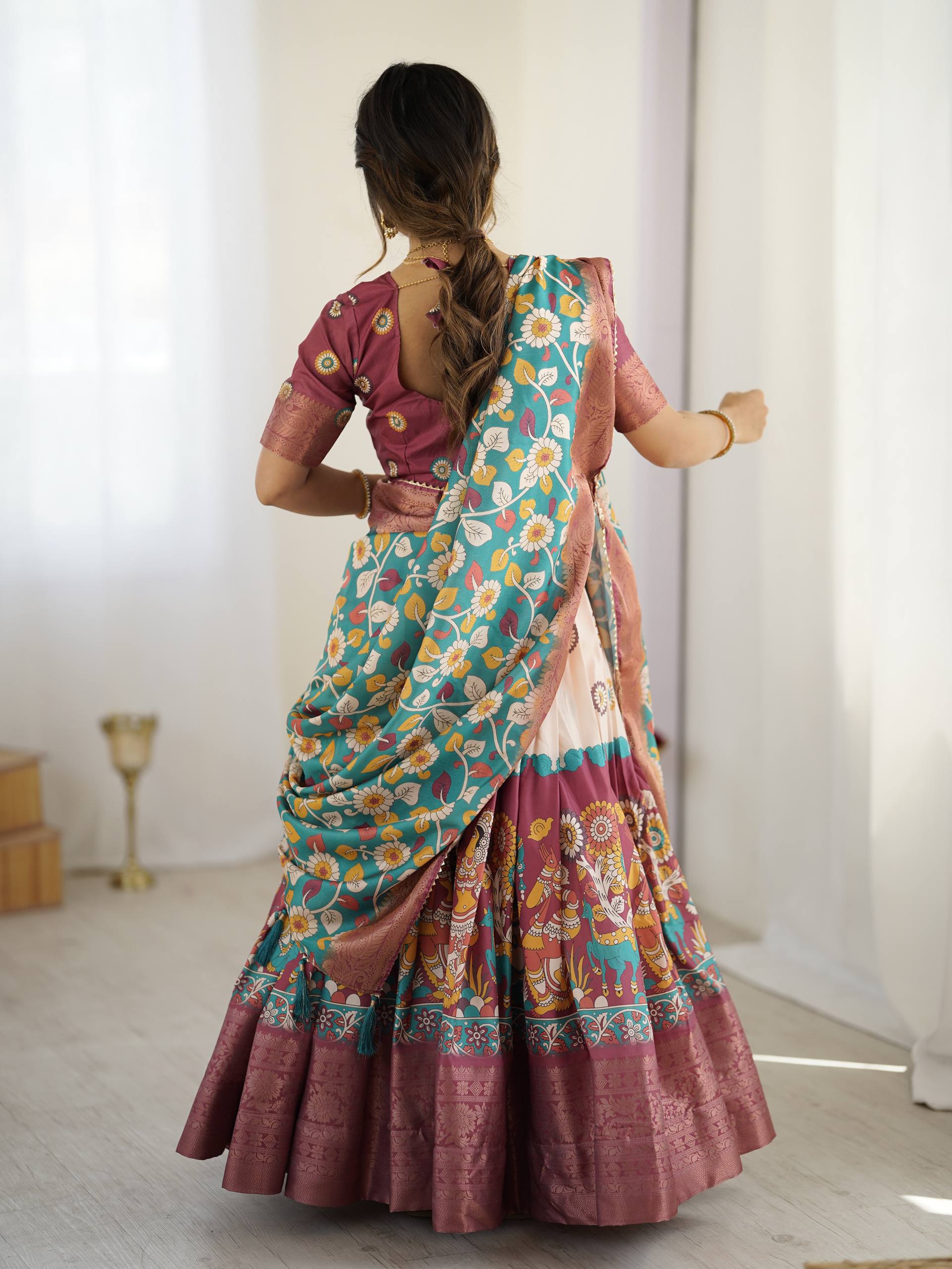 Kalamkari Silk Lehenga Choli with Dupatta