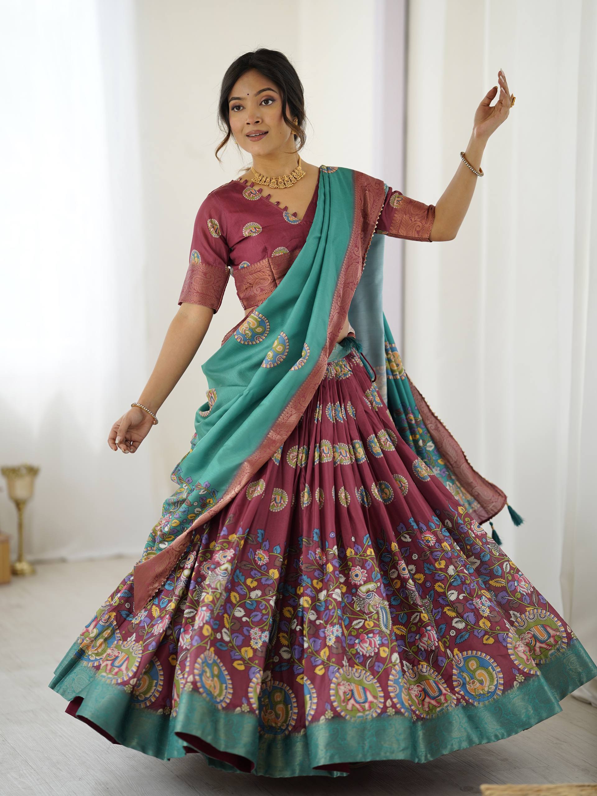 Kalamkari Tussar Silk Lehenga Choli