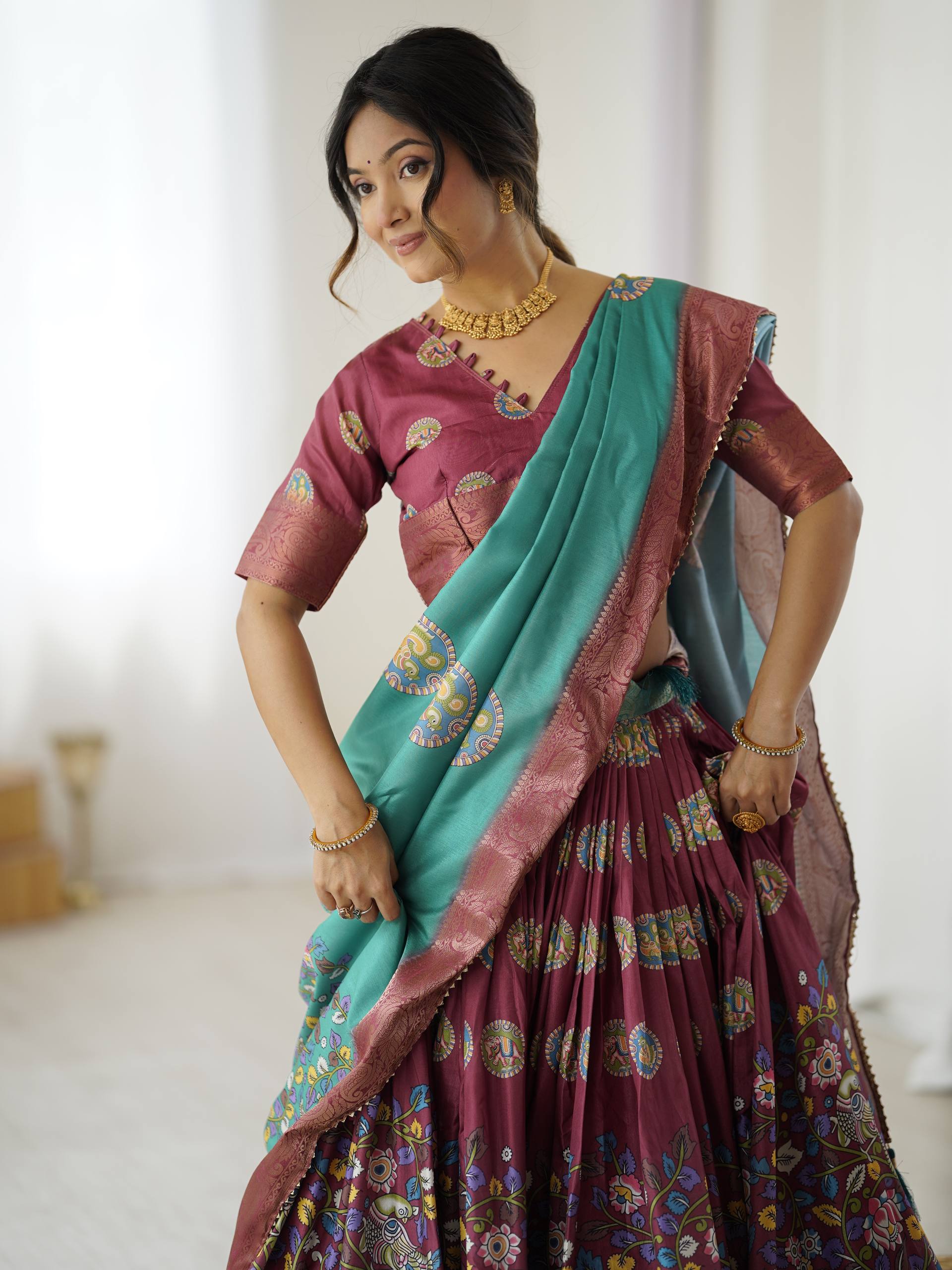 Kalamkari Tussar Silk Lehenga Choli