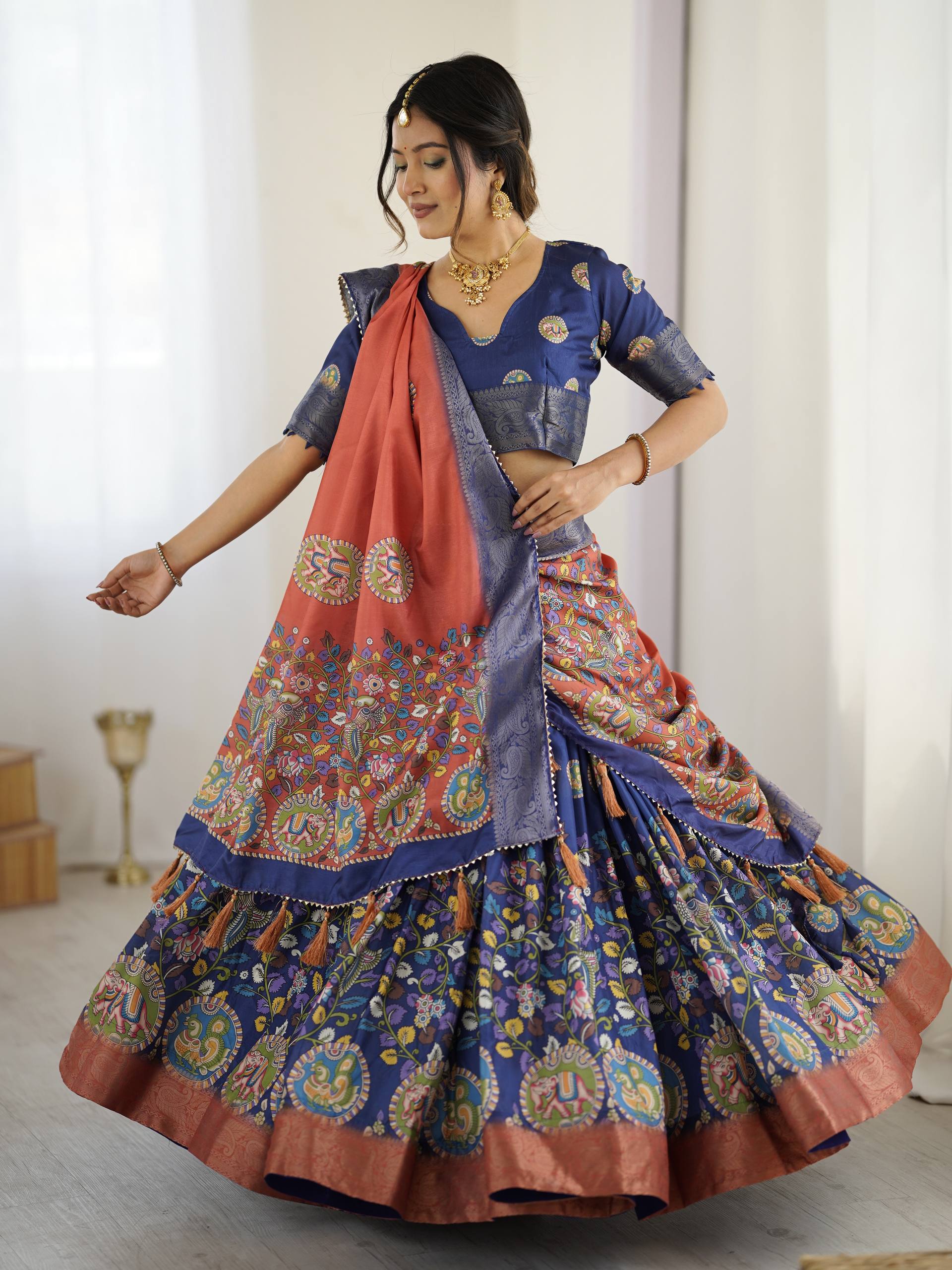 Kalamkari Tussar Silk Lehenga Choli