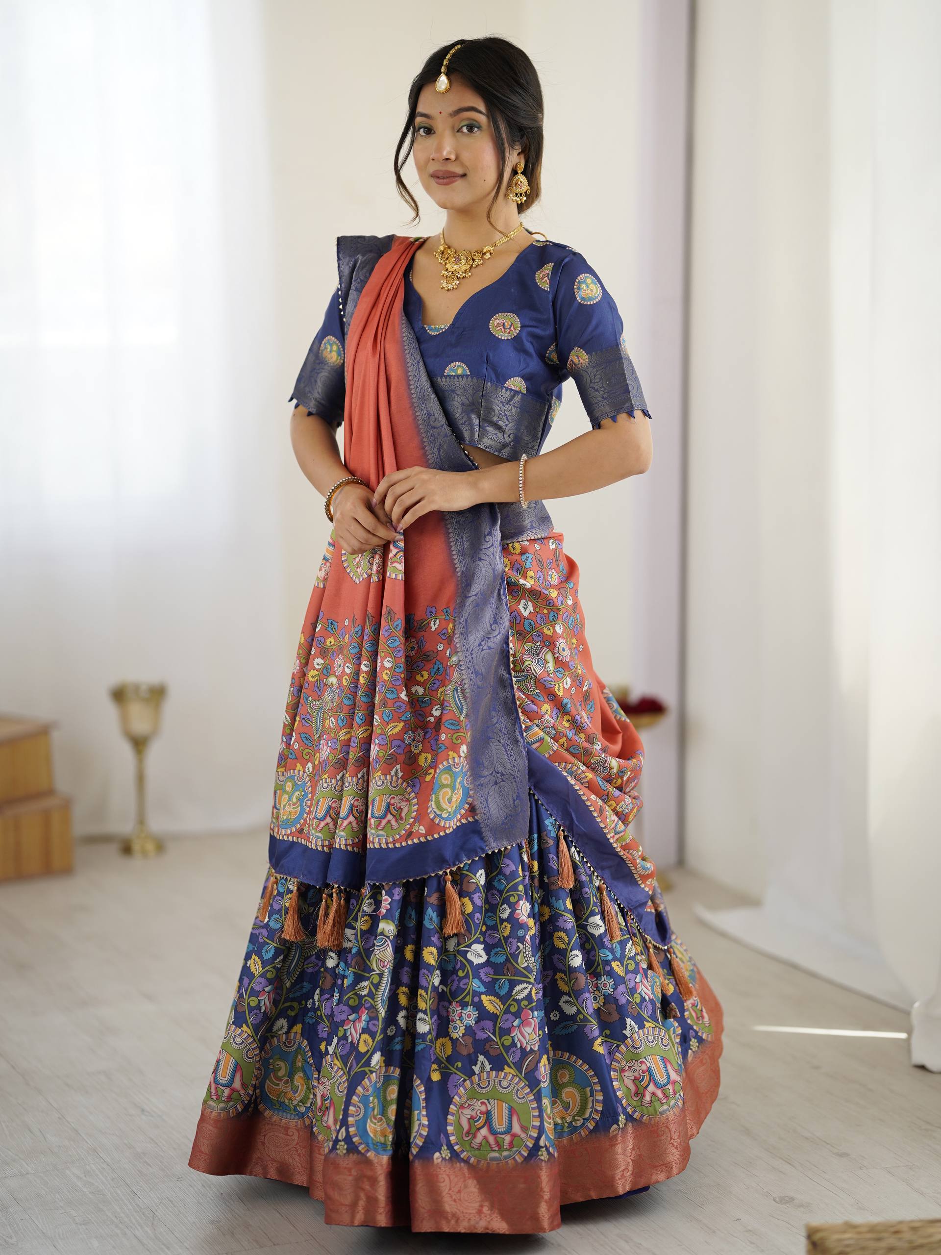 Kalamkari Tussar Silk Lehenga Choli