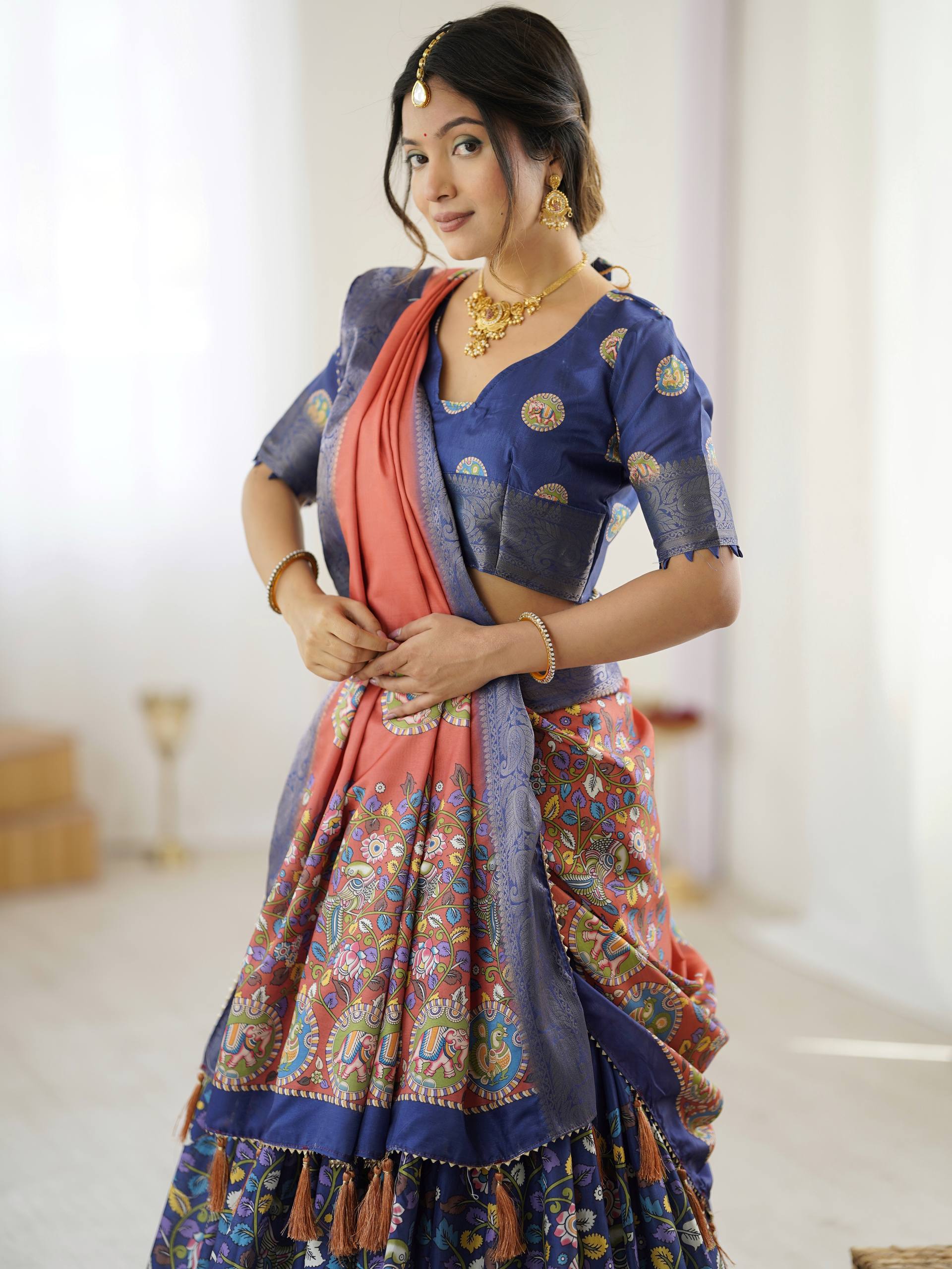 Kalamkari Tussar Silk Lehenga Choli