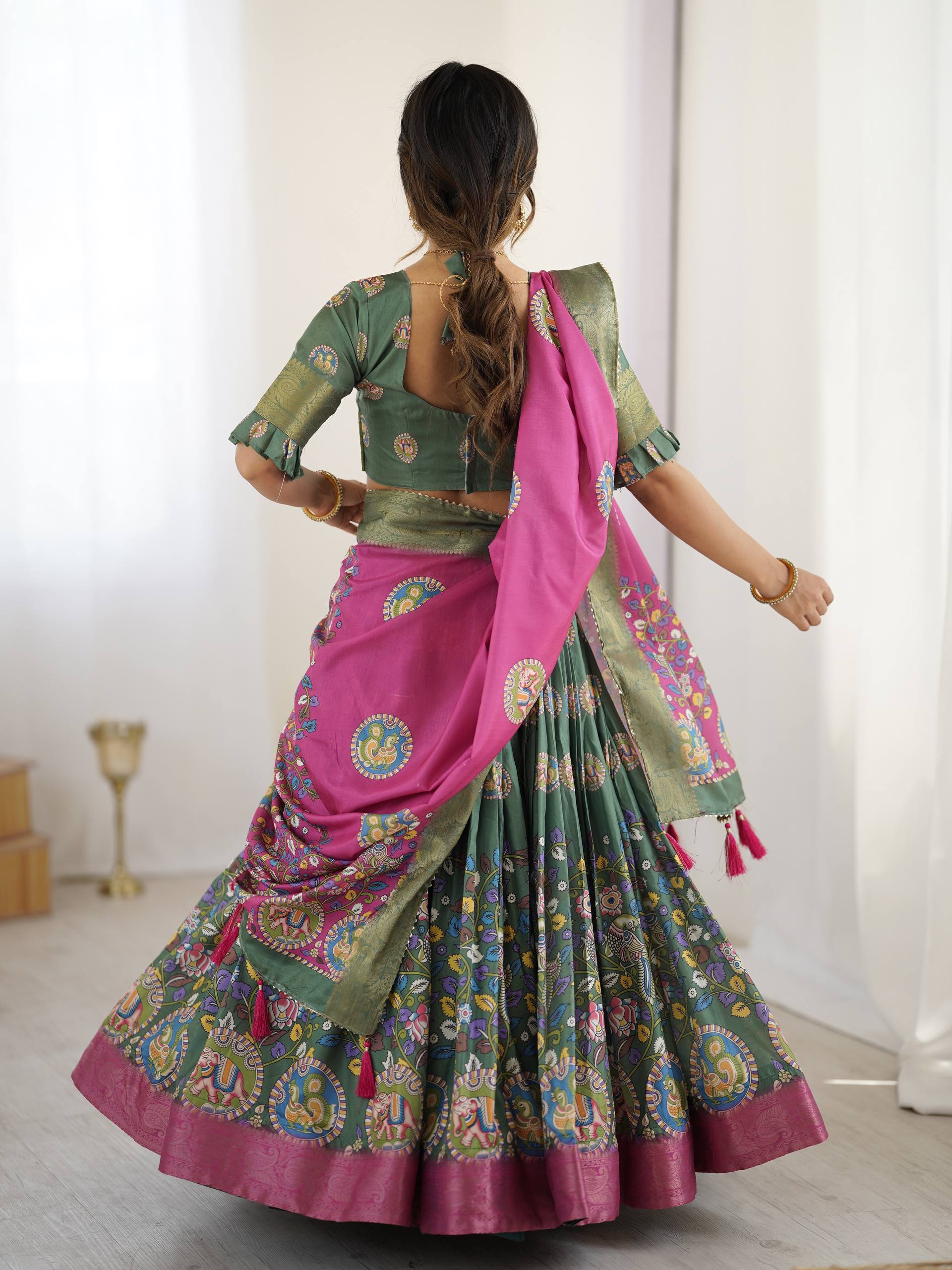 Kalamkari Tussar Silk Lehenga Choli
