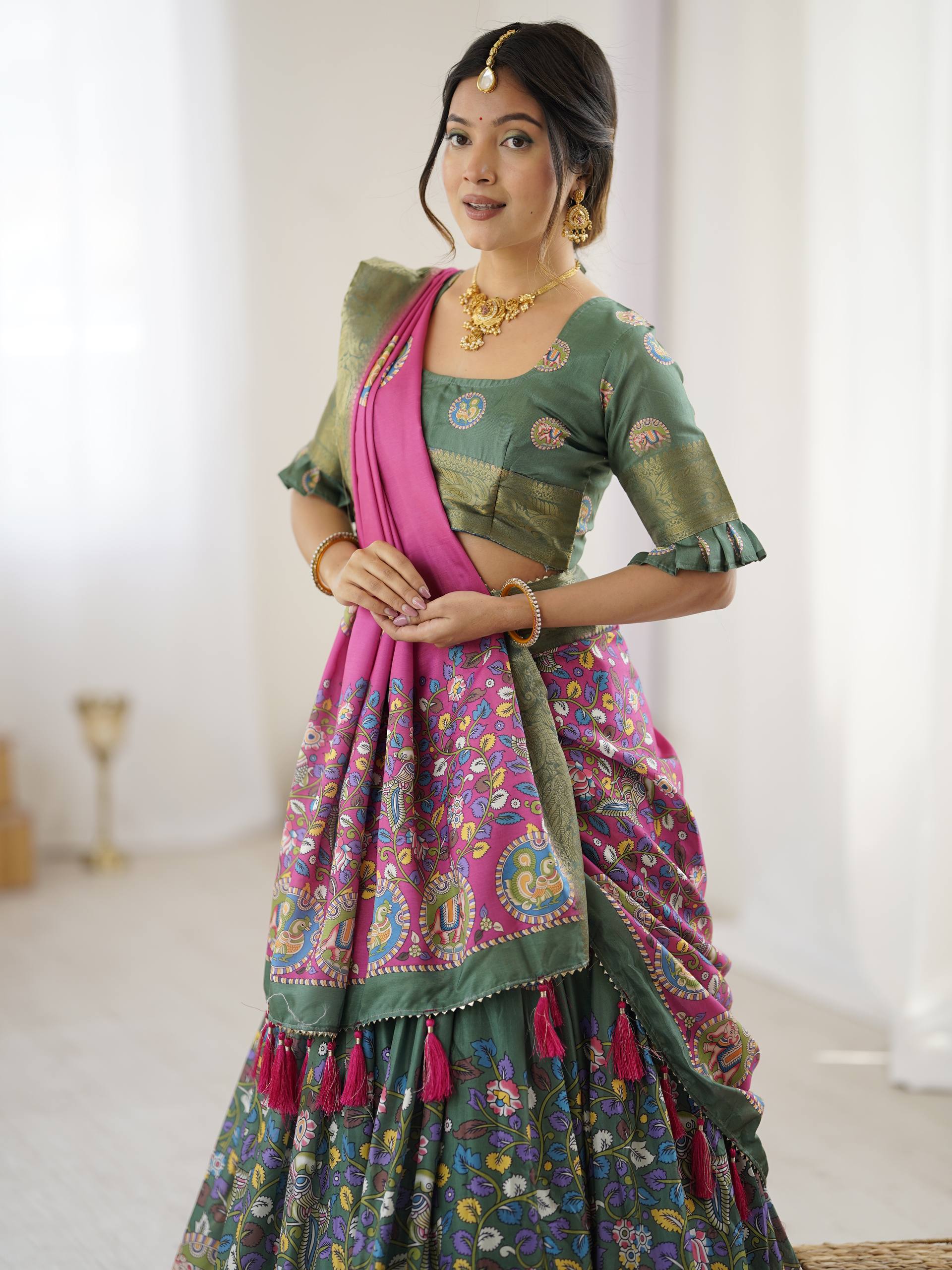 Kalamkari Tussar Silk Lehenga Choli