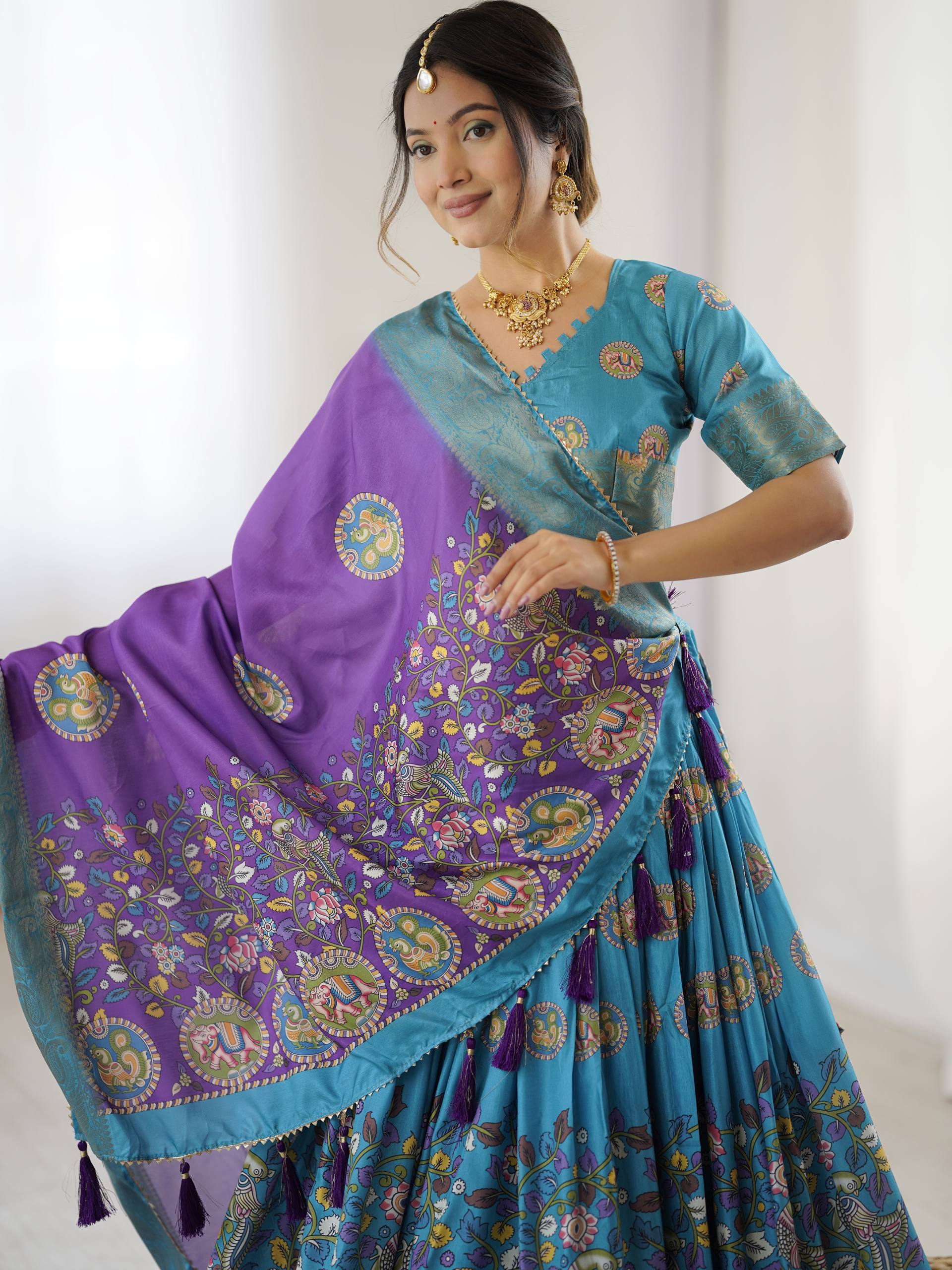 Kalamkari Tussar Silk Lehenga Choli