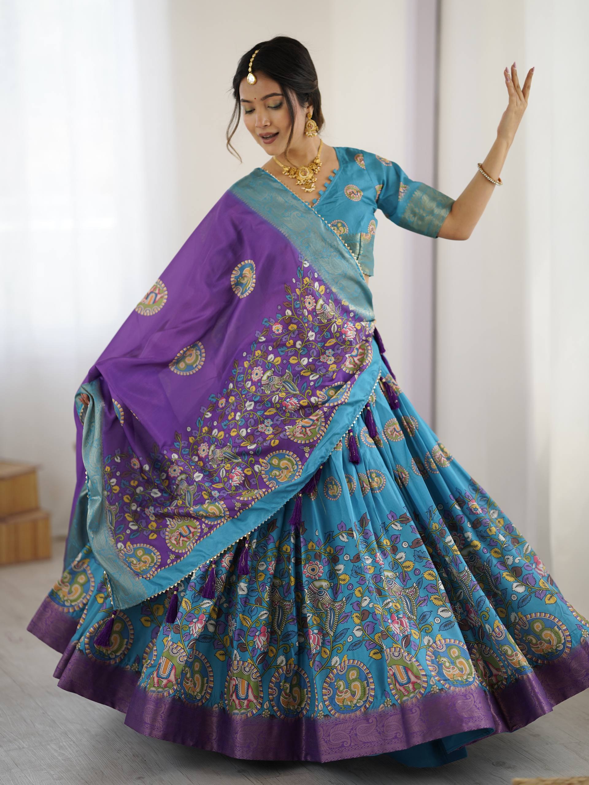 Kalamkari Tussar Silk Lehenga Choli