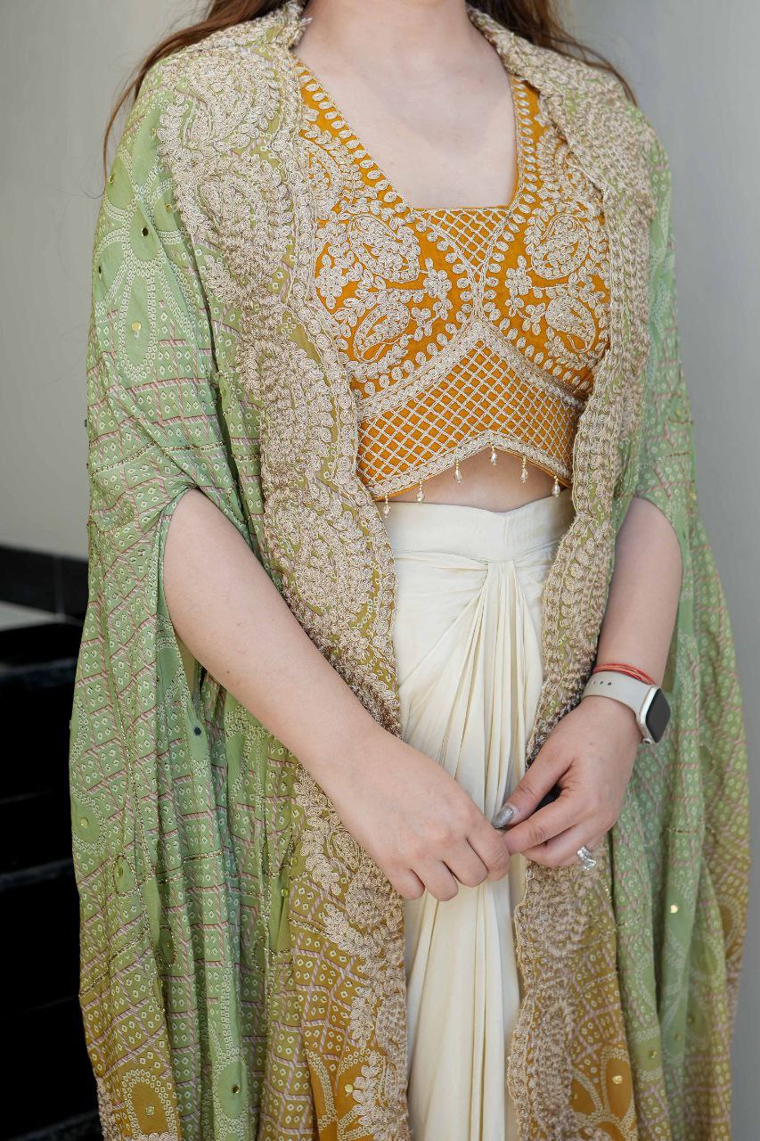 Festive Indo-Western Saree Gown Set with Dupatta