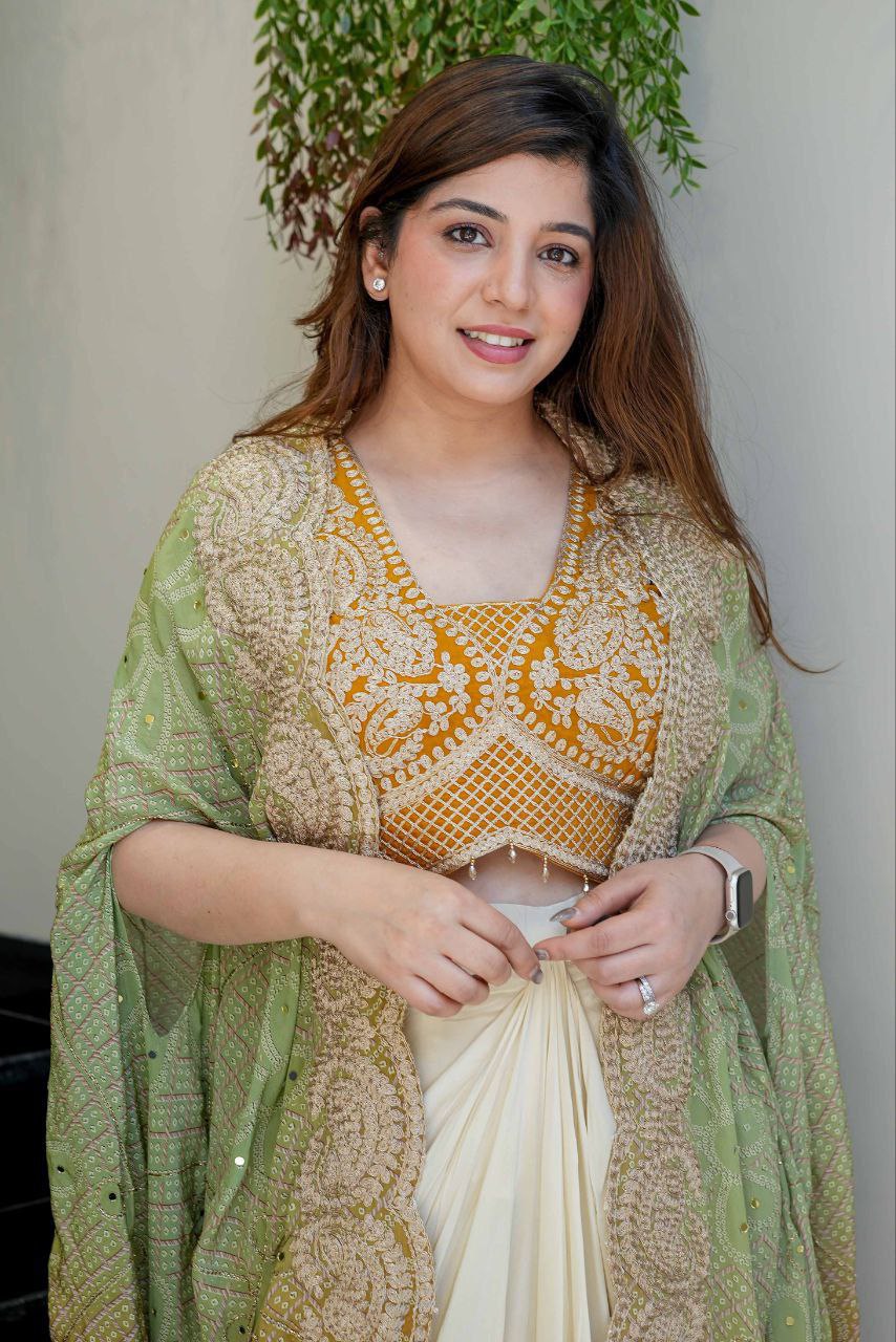 Festive Indo-Western Saree Gown Set with Dupatta