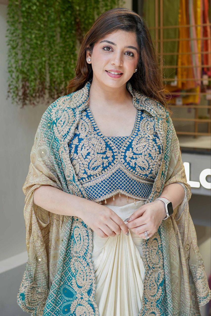 Party Wear Designer Draped Saree Set with Blouse