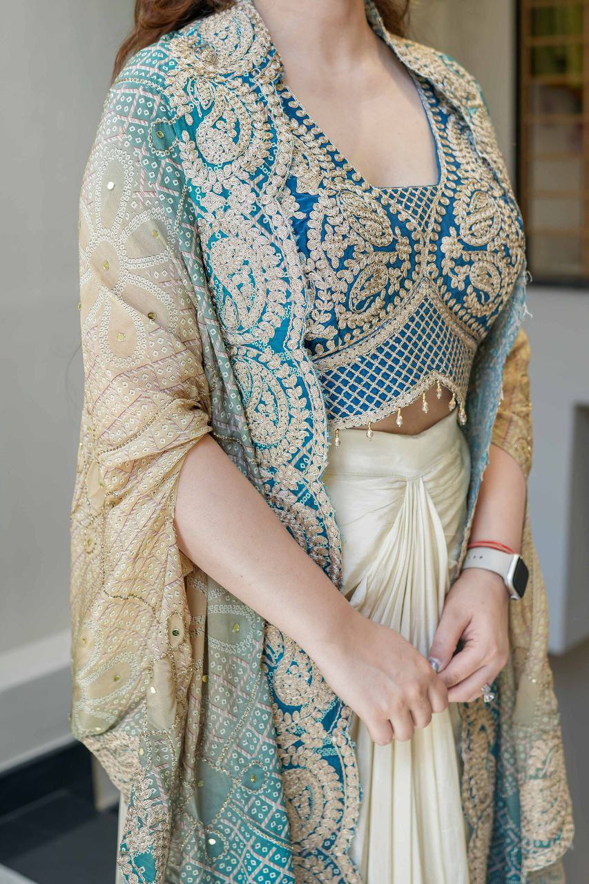 Party Wear Designer Draped Saree Set with Blouse