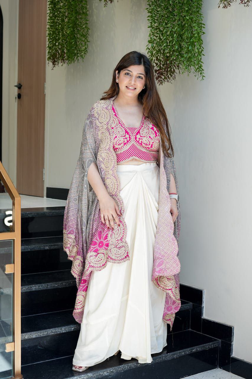 Wedding Indo-Western Draped Saree Set with Embroidery