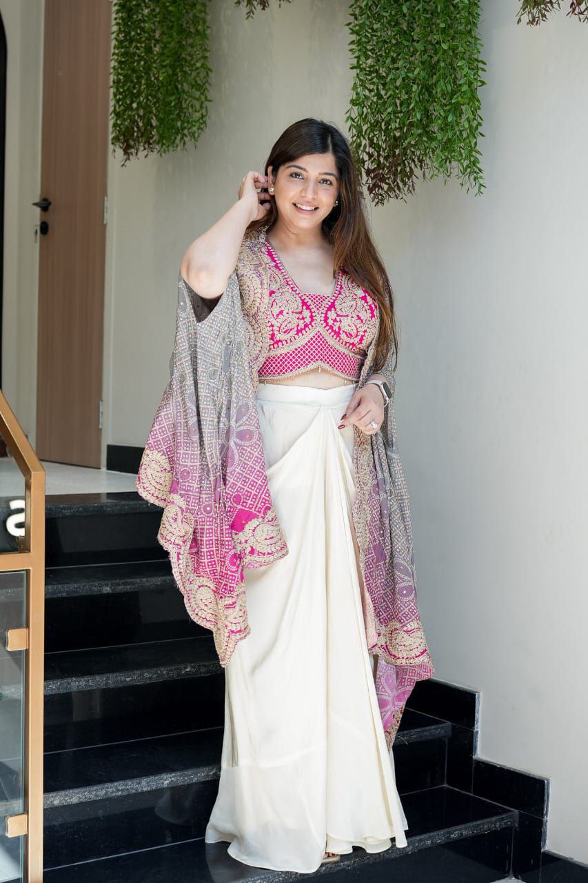 Wedding Indo-Western Draped Saree Set with Embroidery