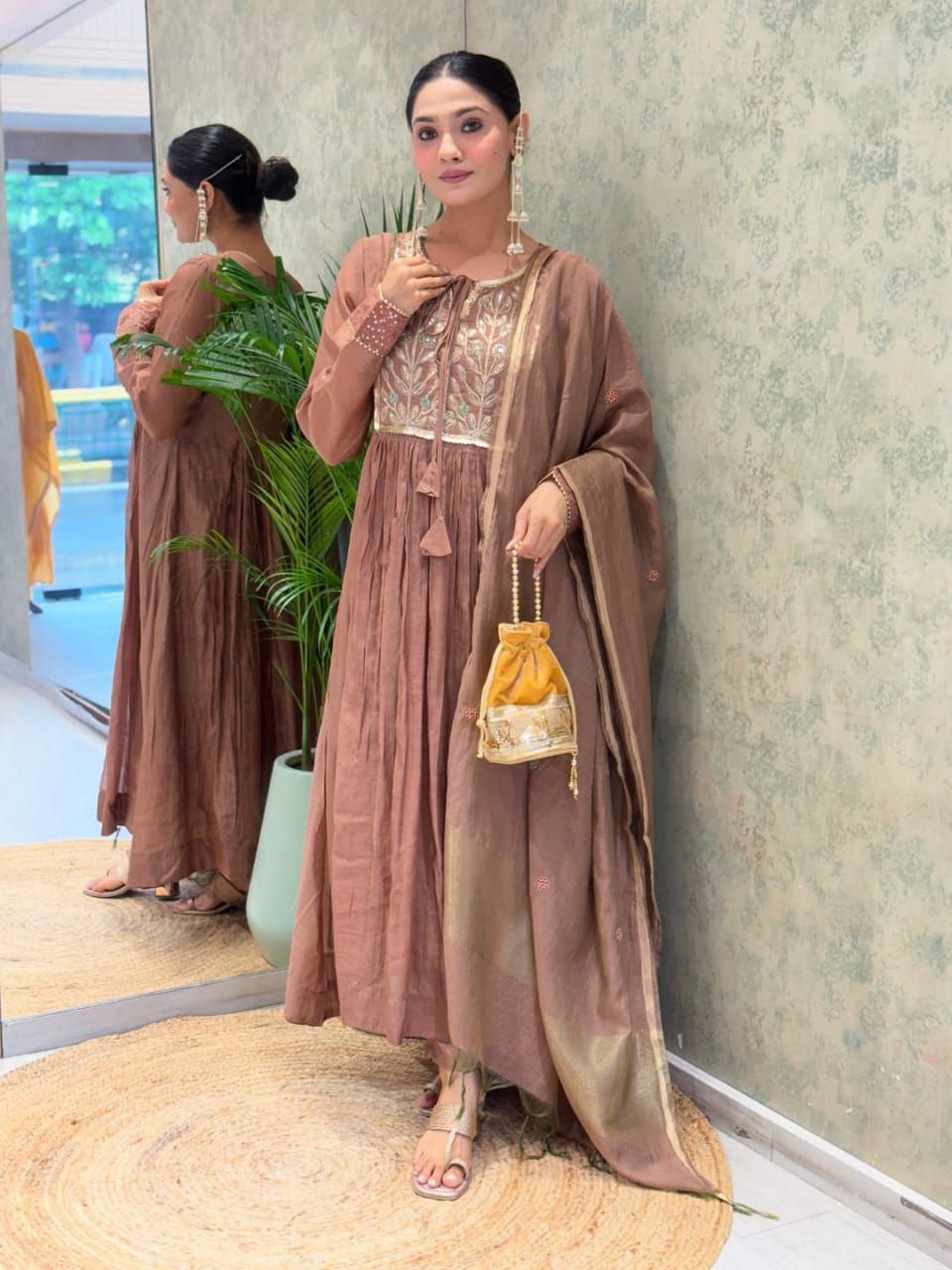 Mul Chanderi Anarkali Suit Set