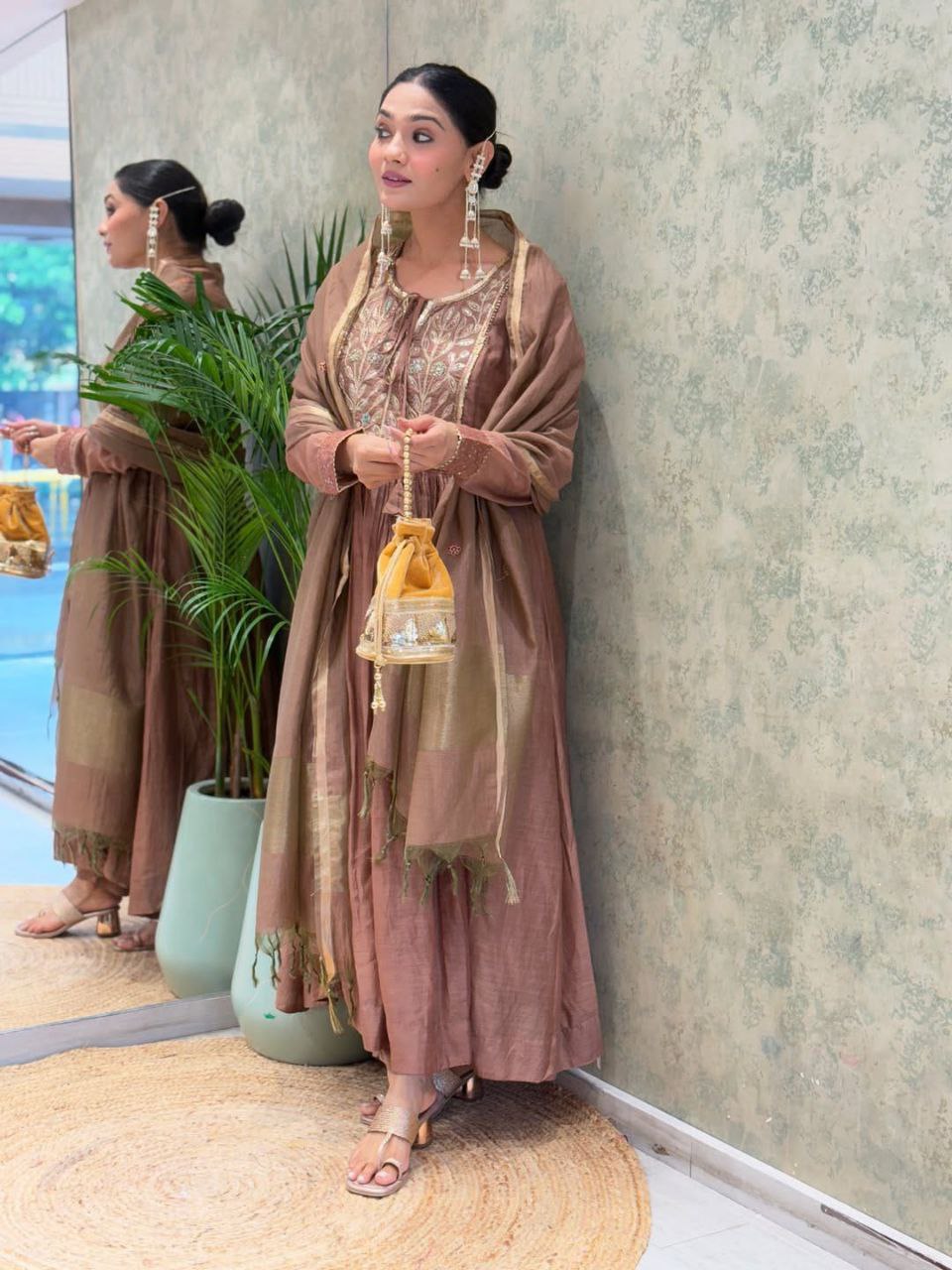 Mul Chanderi Anarkali Suit Set